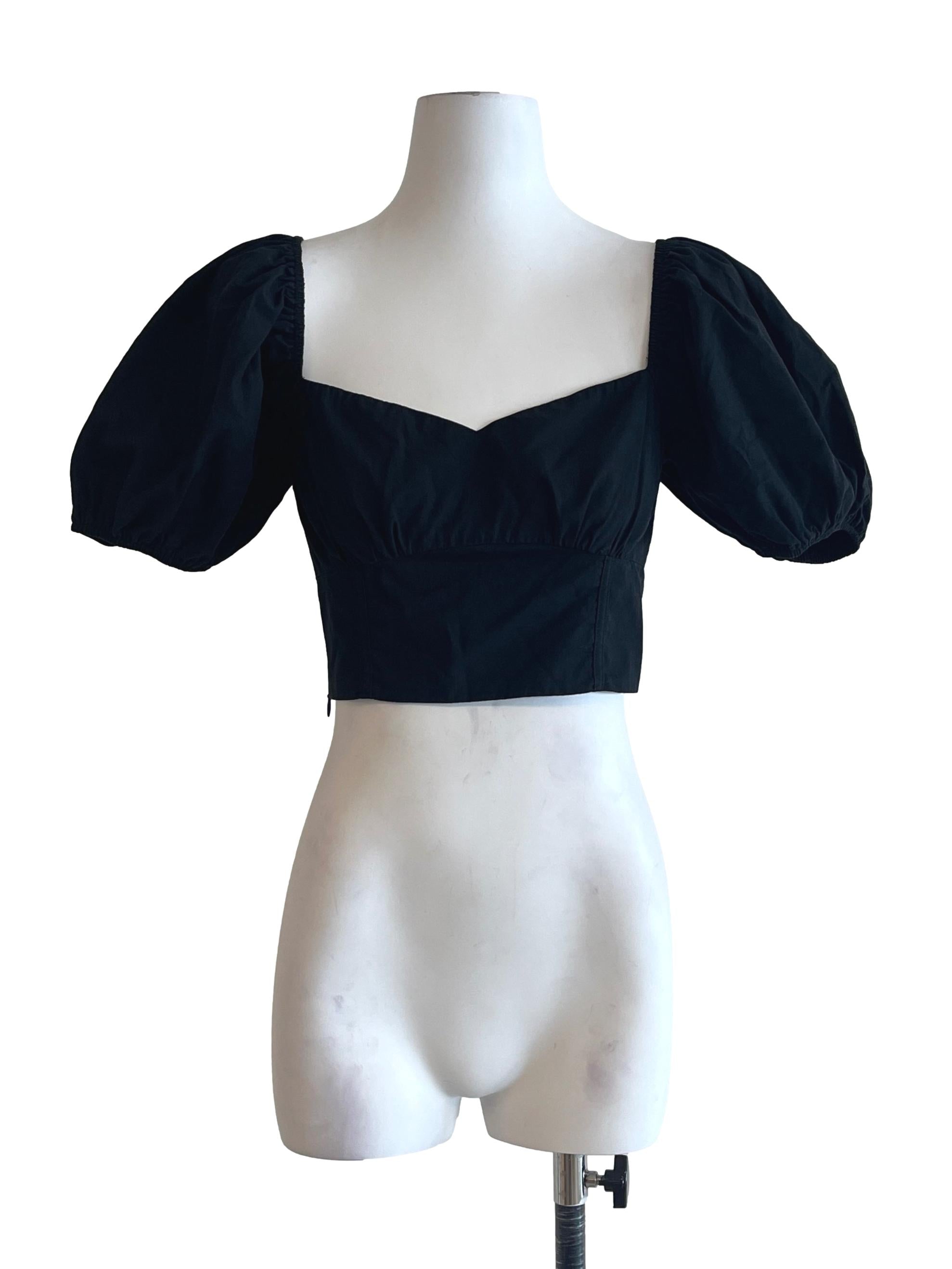 Jet Black Sweetheart Puff Sleeve Top