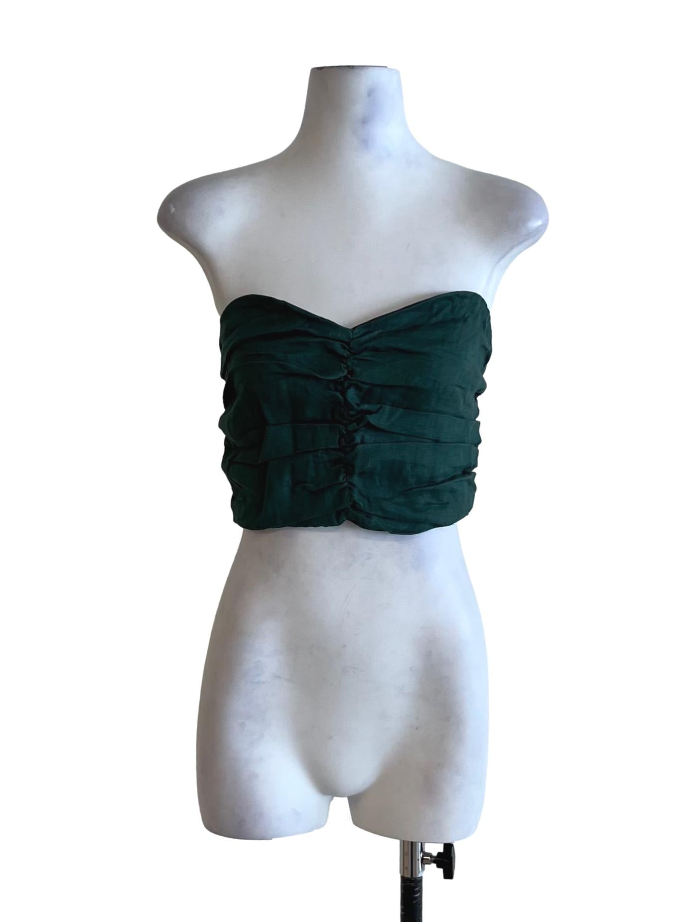Pine Green Sweetheart Neckline Sleeveless Top