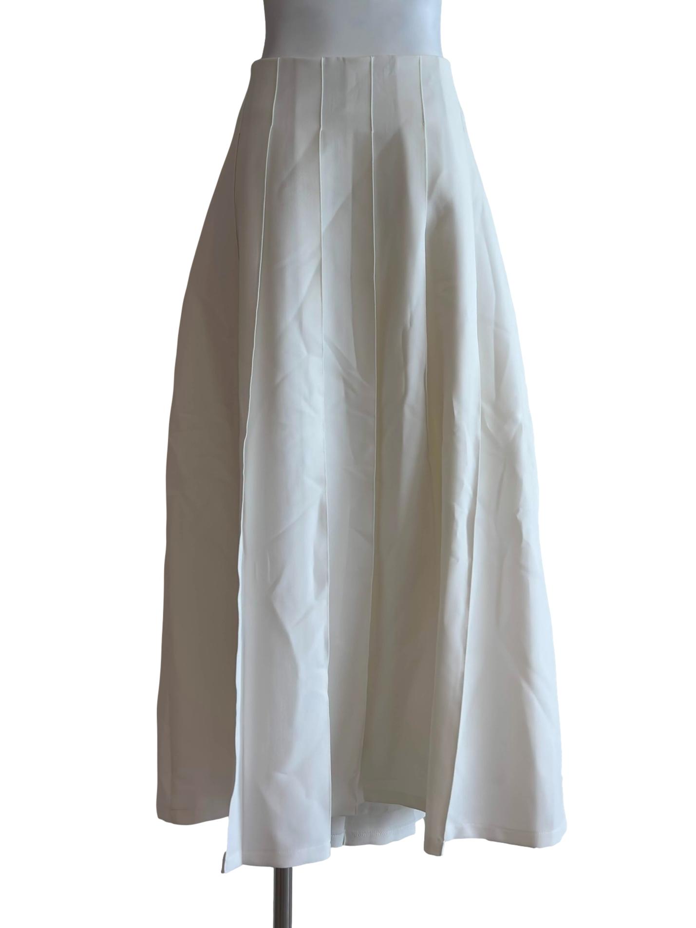 Off White Pleated Midi Skirt