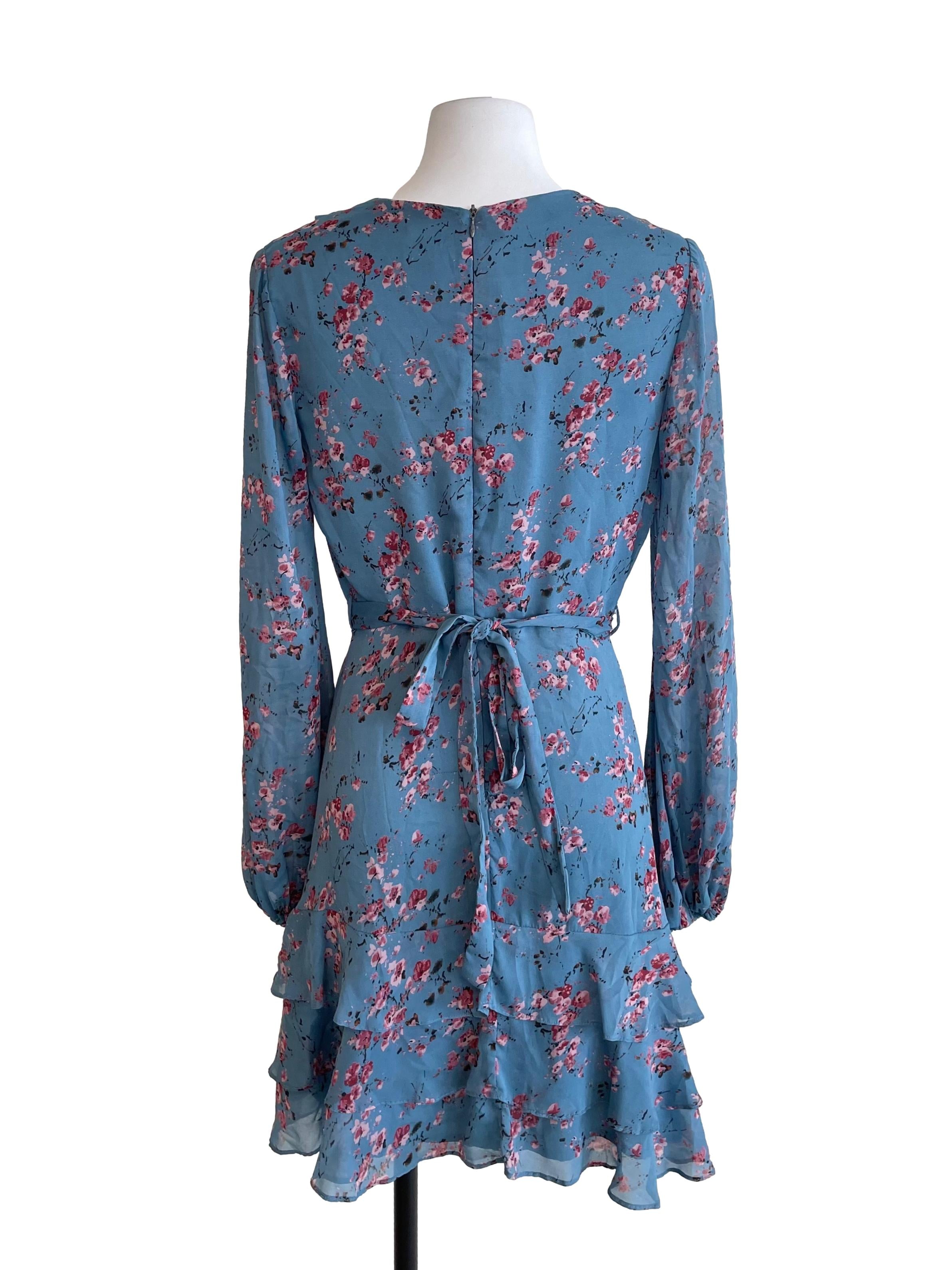 Dull Cerulean Floral Ruffles Dress