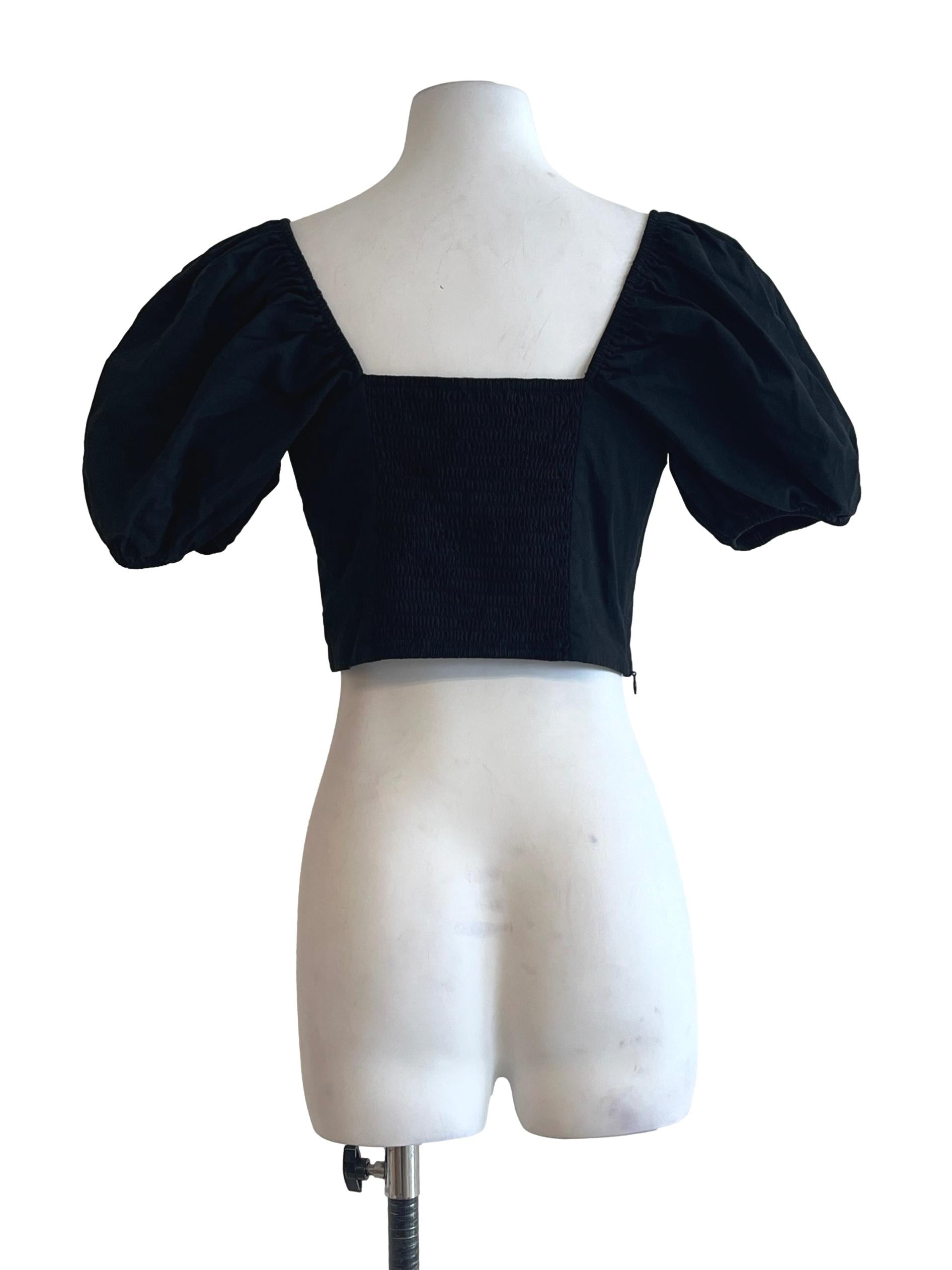 Jet Black Sweetheart Puff Sleeve Top
