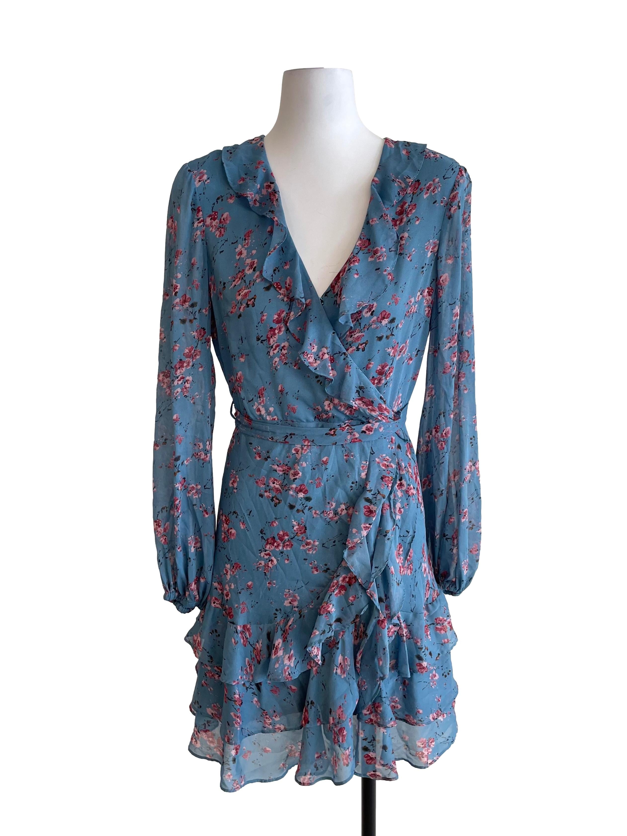 Dull Cerulean Floral Ruffles Dress