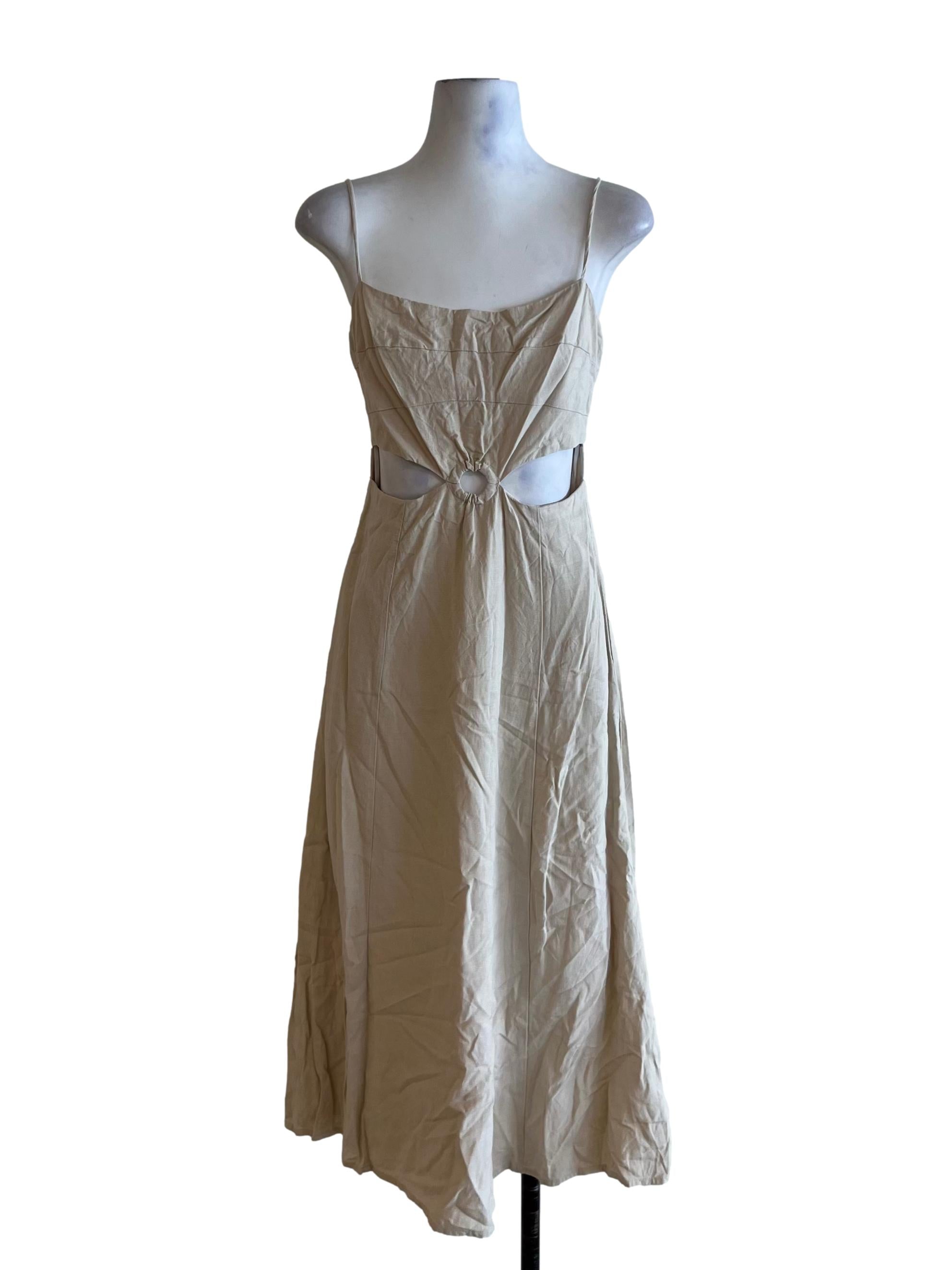 Beige Spaghetti Strap A-Line Dress