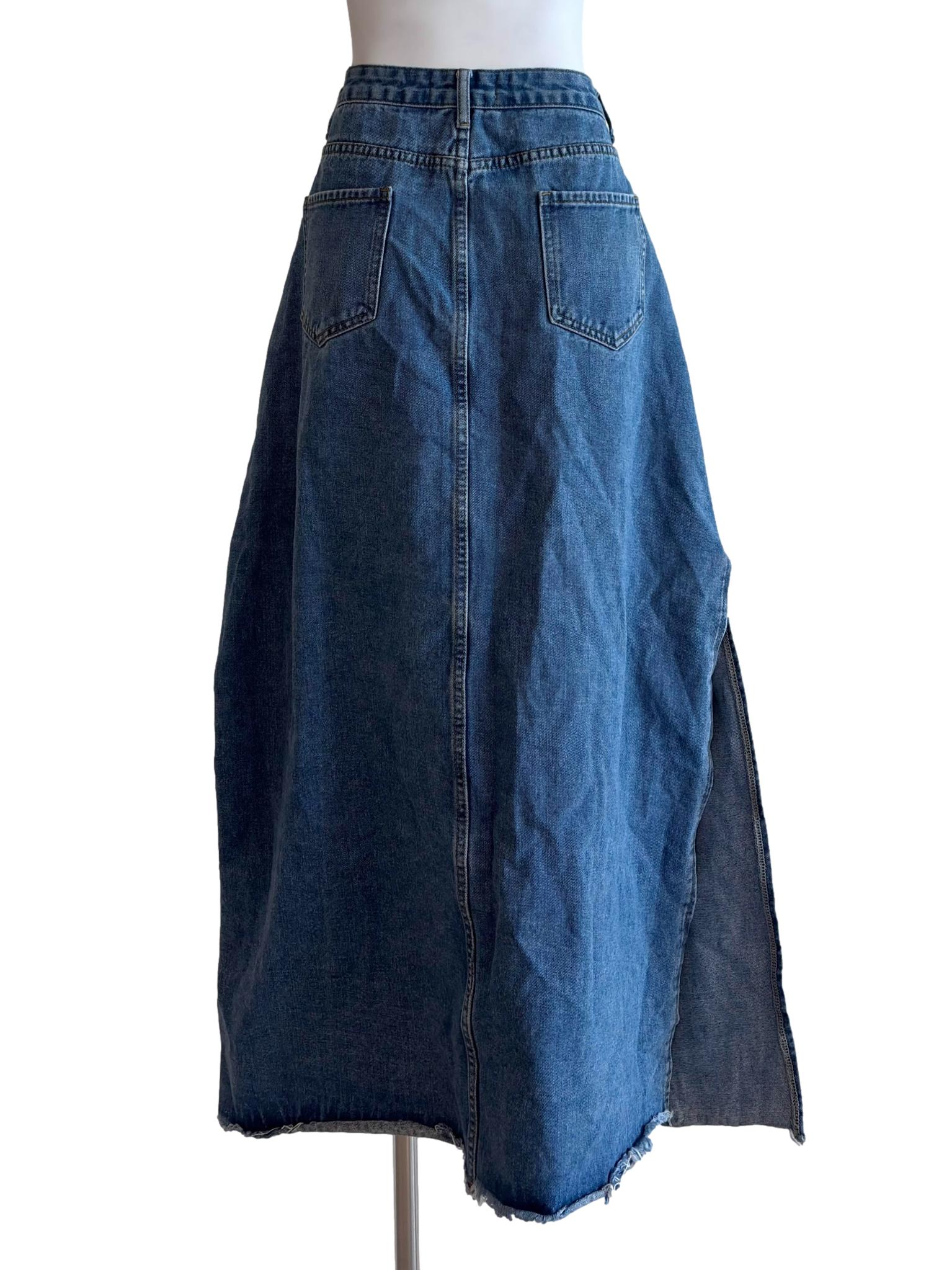 Denim Blue Side Slits Maxi Skirt