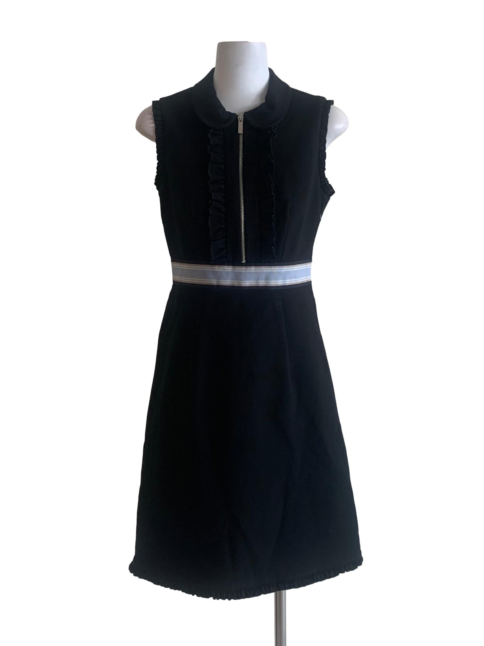Jet Black Peterpan Collar Front Zip Dress