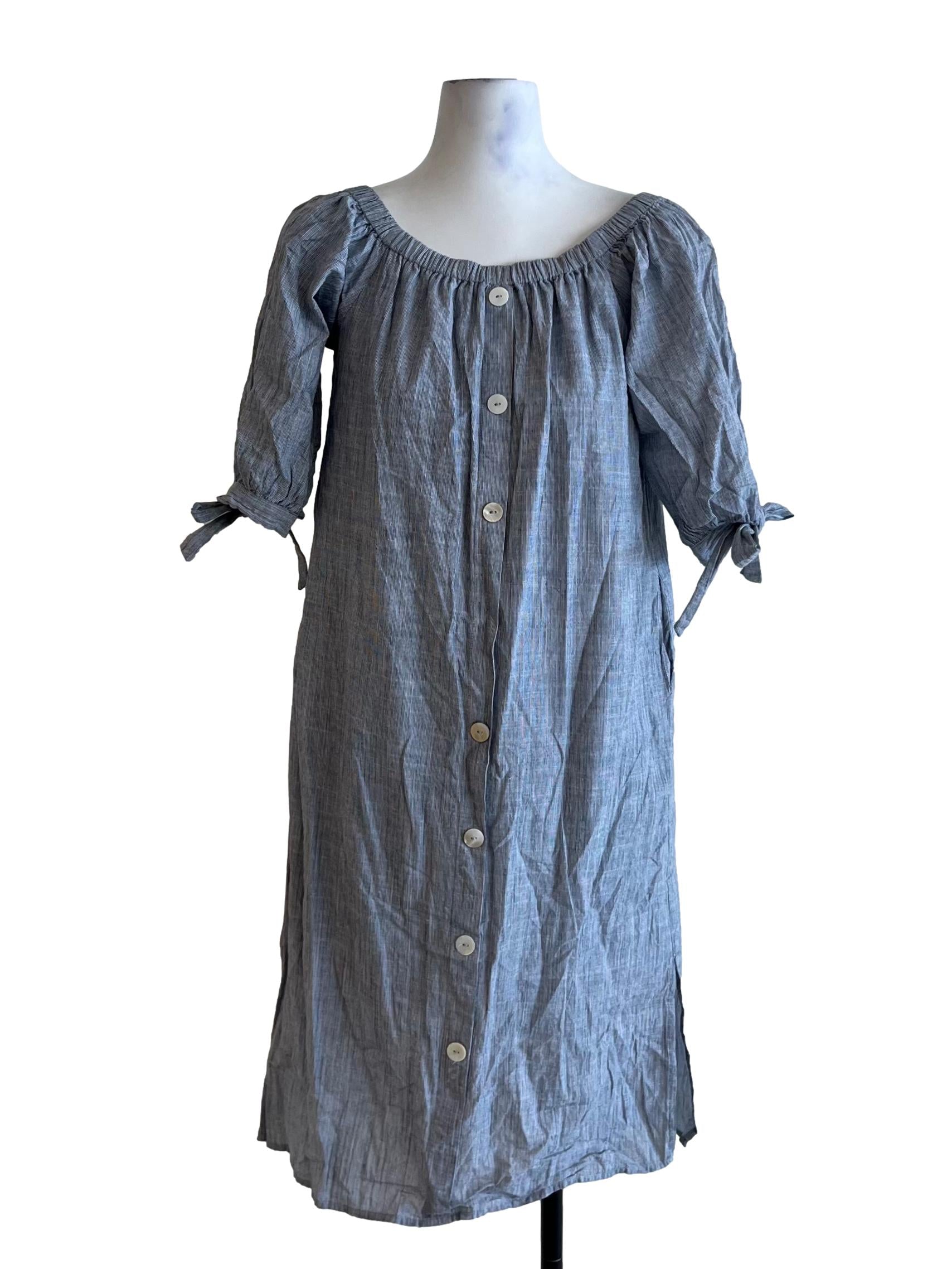 Blue Pencil Stripe Empire Dress