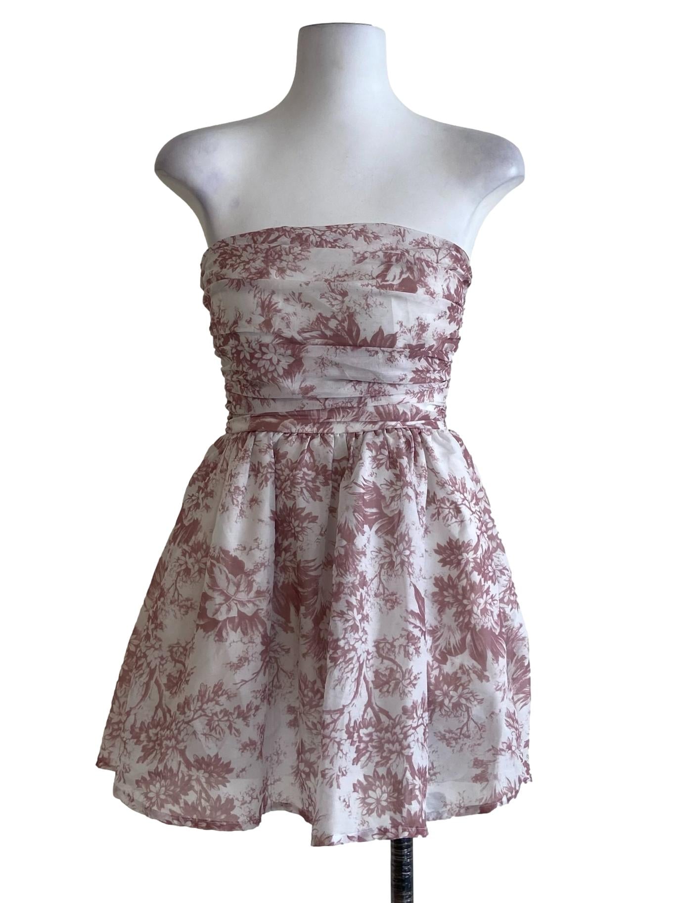 White & Pink Floral Strapless Sun Dress