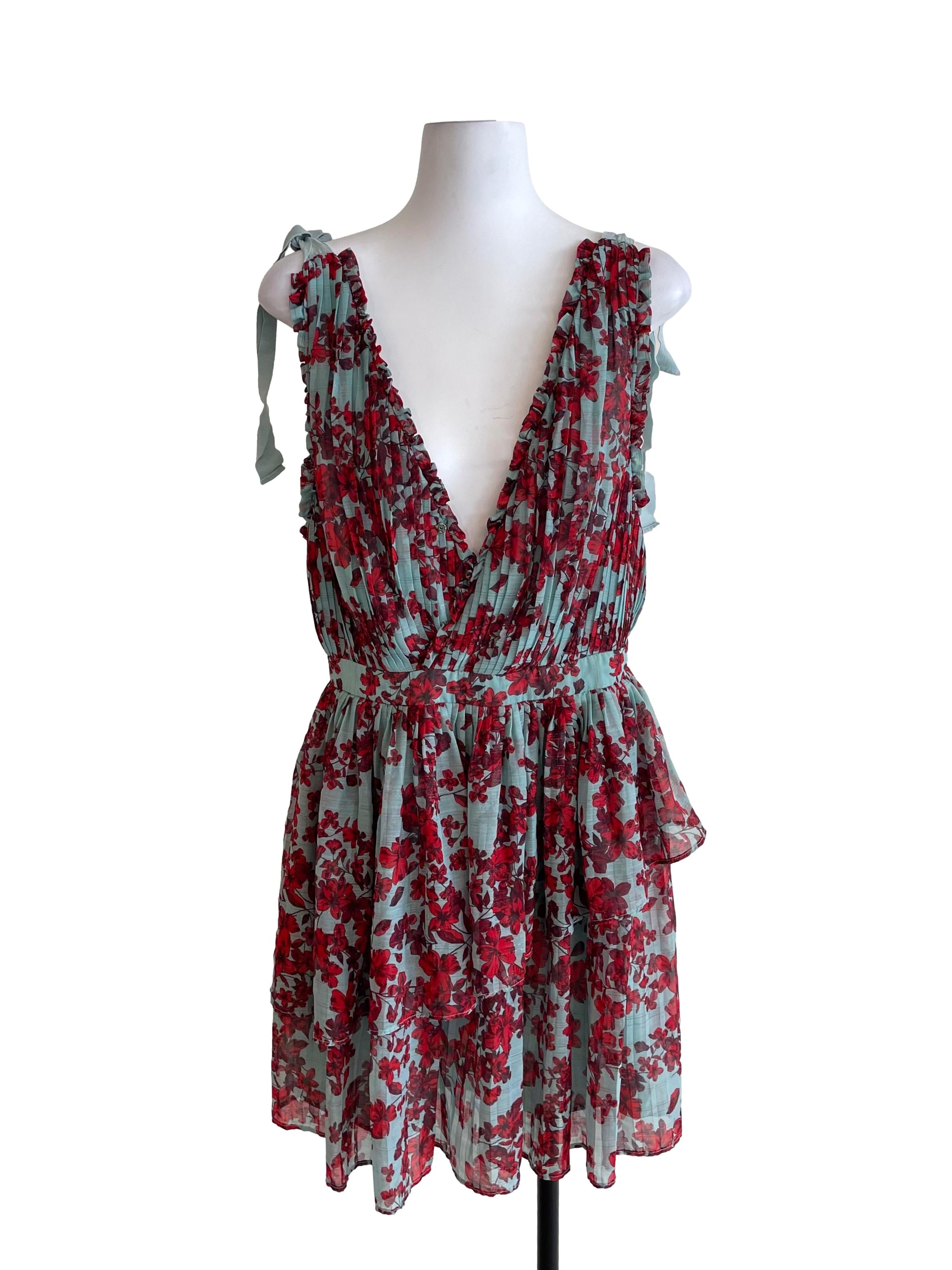 Mint Green & Red Floral Layer Dress