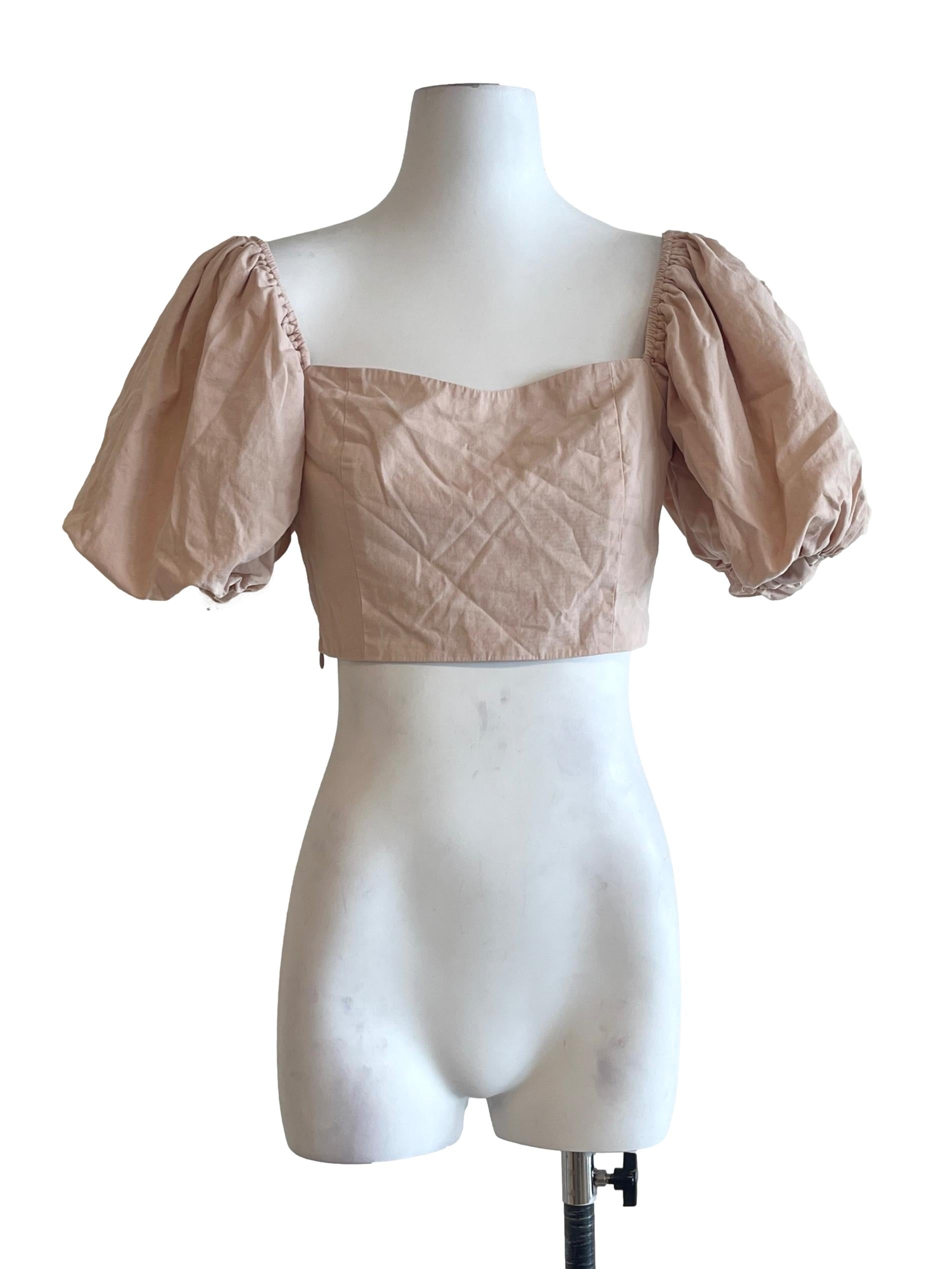 Peach Pink Sweetheart Puff Sleeve Top