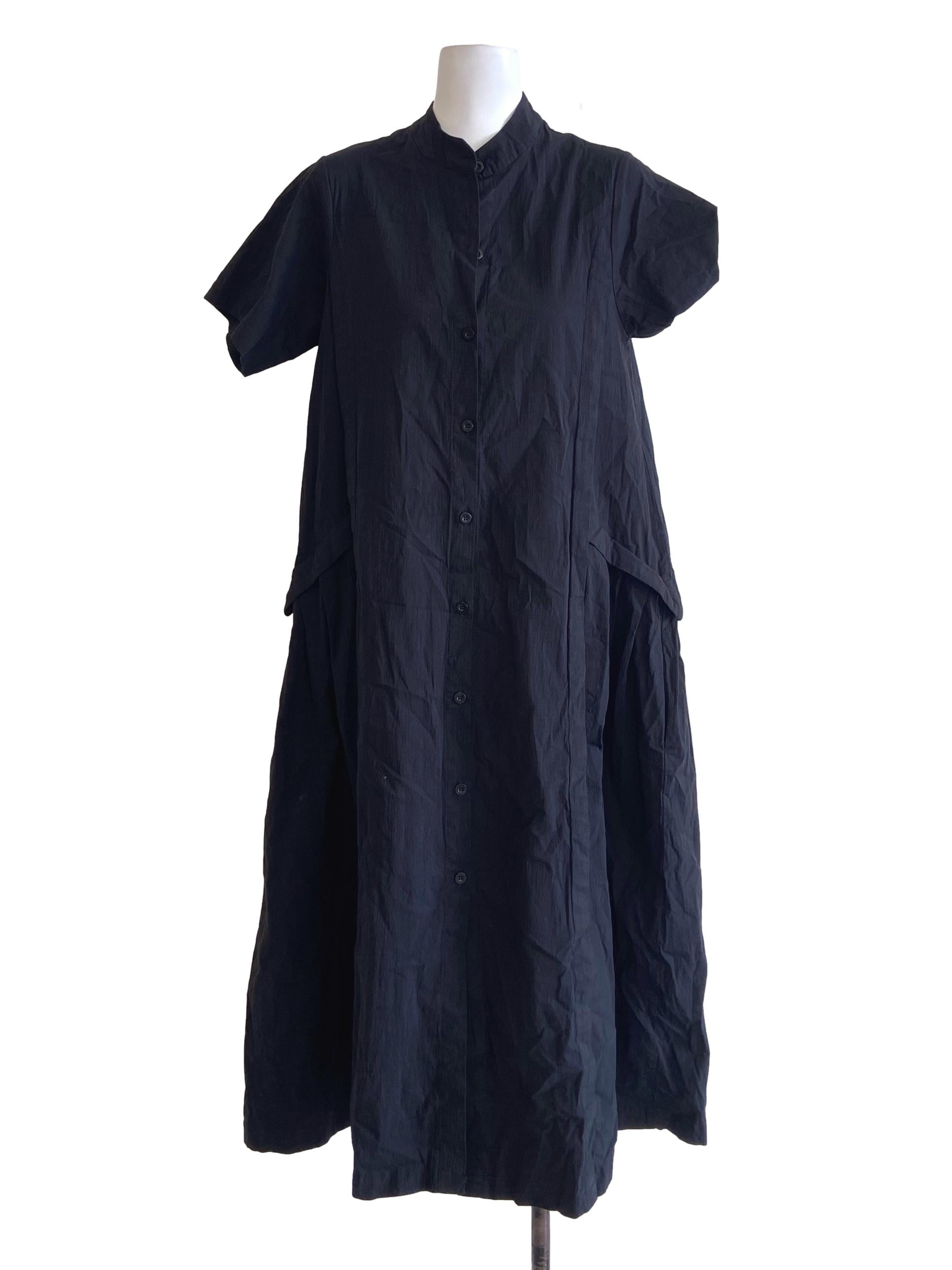 Black Button Down Ruffled A-Line Dress