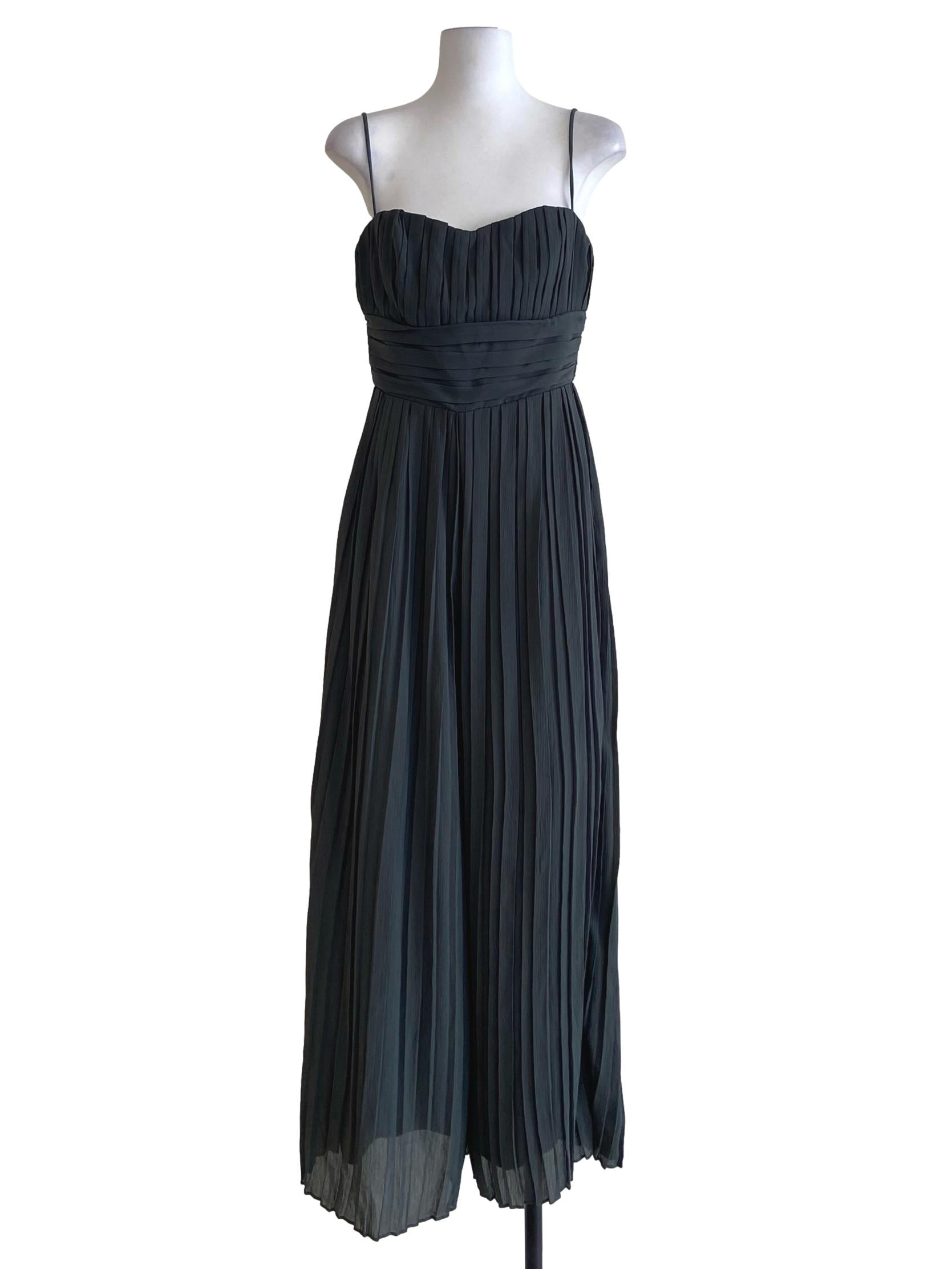 Dark Emerald Green Spaghetti Strap Pleated Jumpsuit