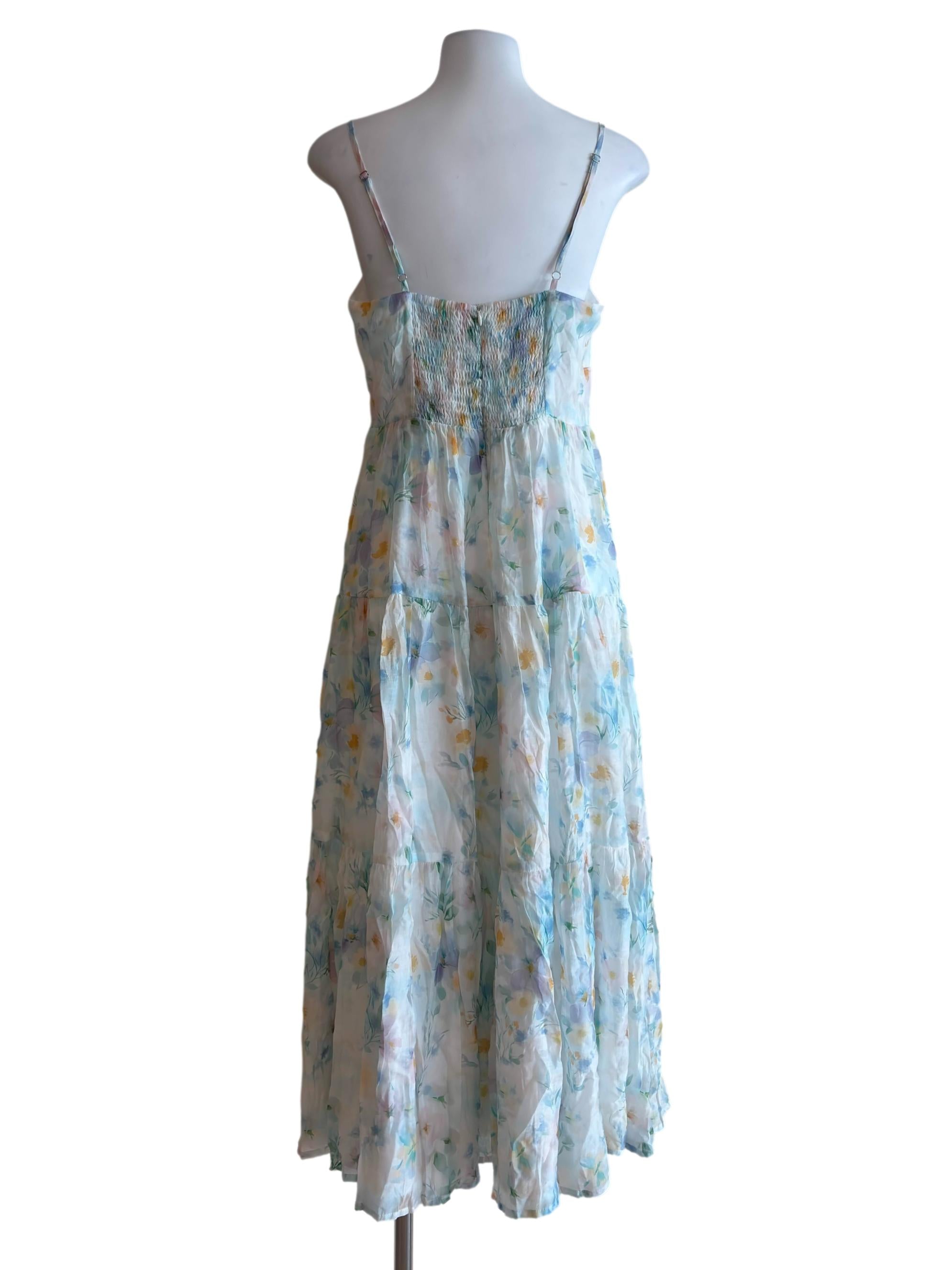 White Multicolor Floral Midi Skirt