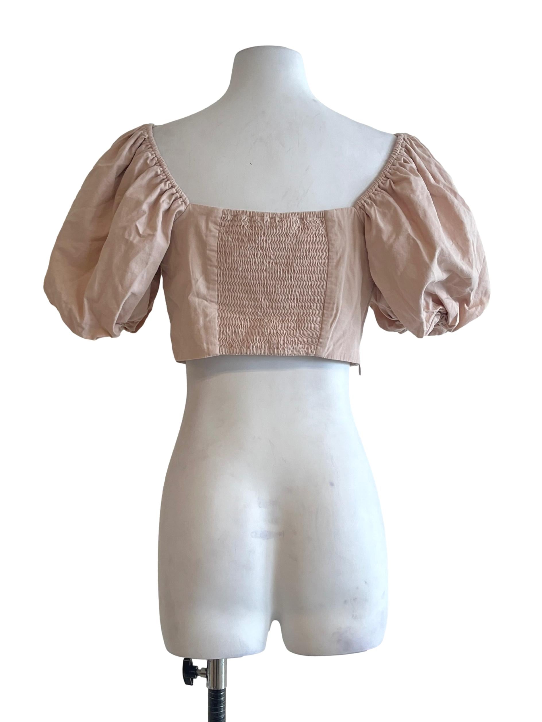 Peach Pink Sweetheart Puff Sleeve Top