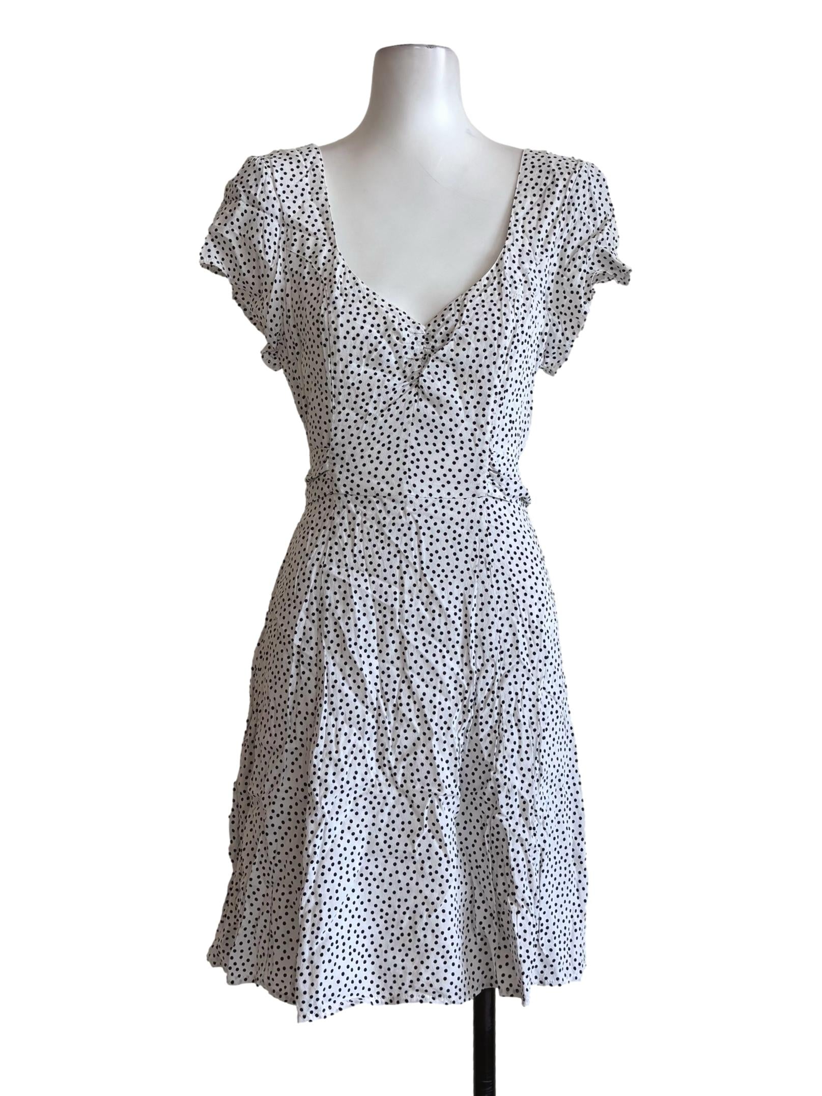 White Polka Dot Flowy A-Line Dress