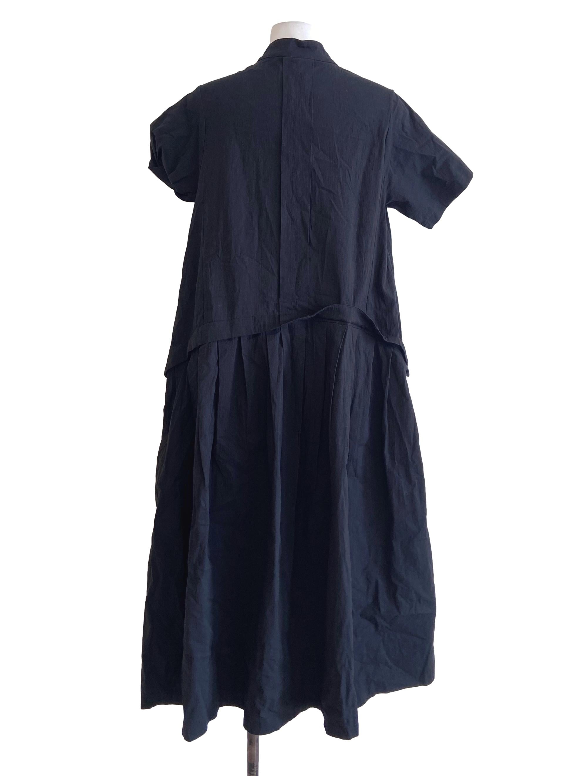 Black Button Down Ruffled A-Line Dress