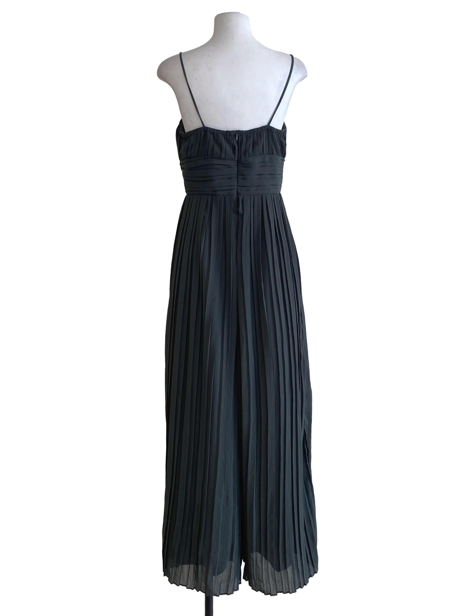 Dark Emerald Green Spaghetti Strap Pleated Jumpsuit