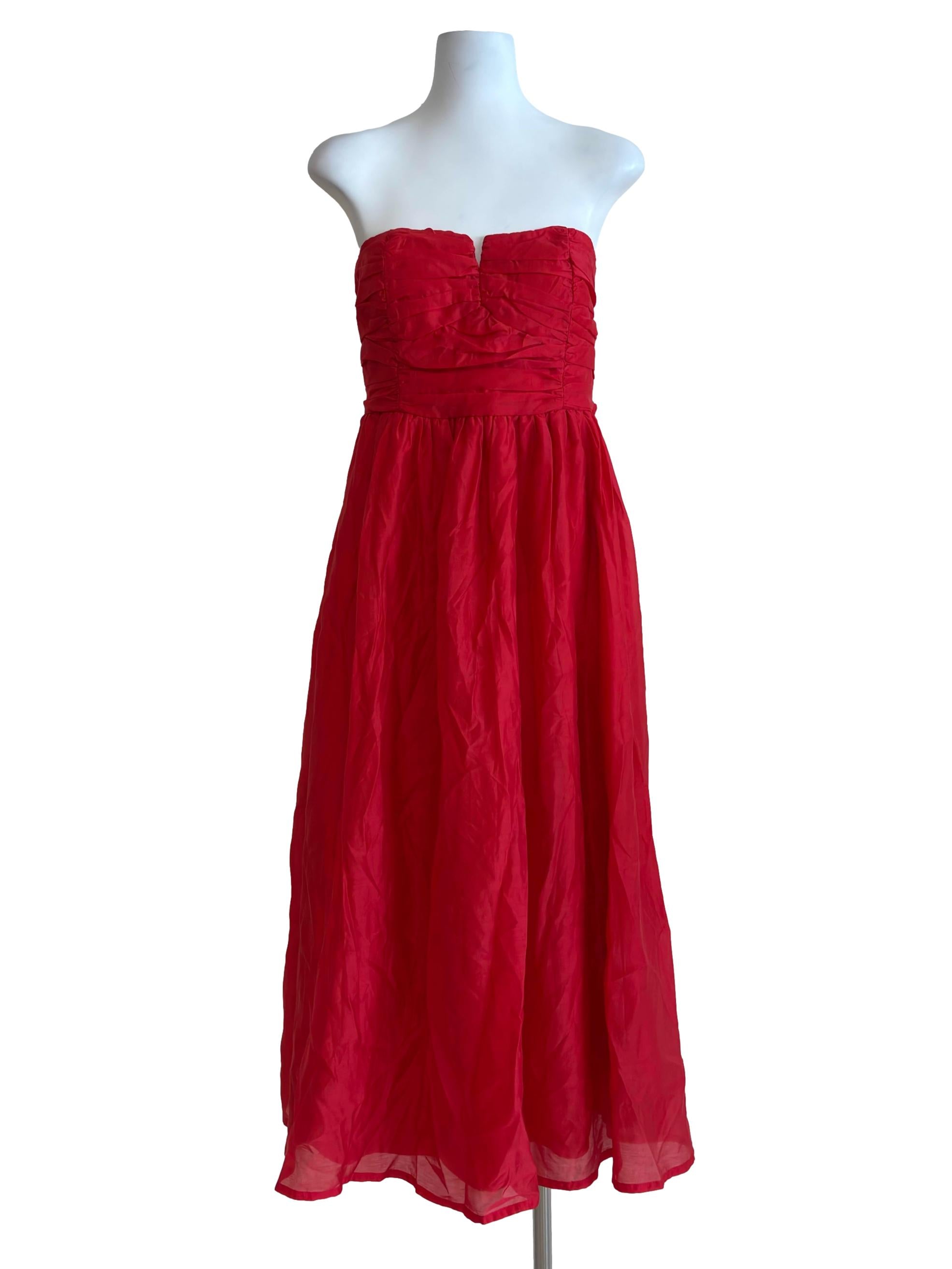 Candy Red Half Pleats Maxi Dress