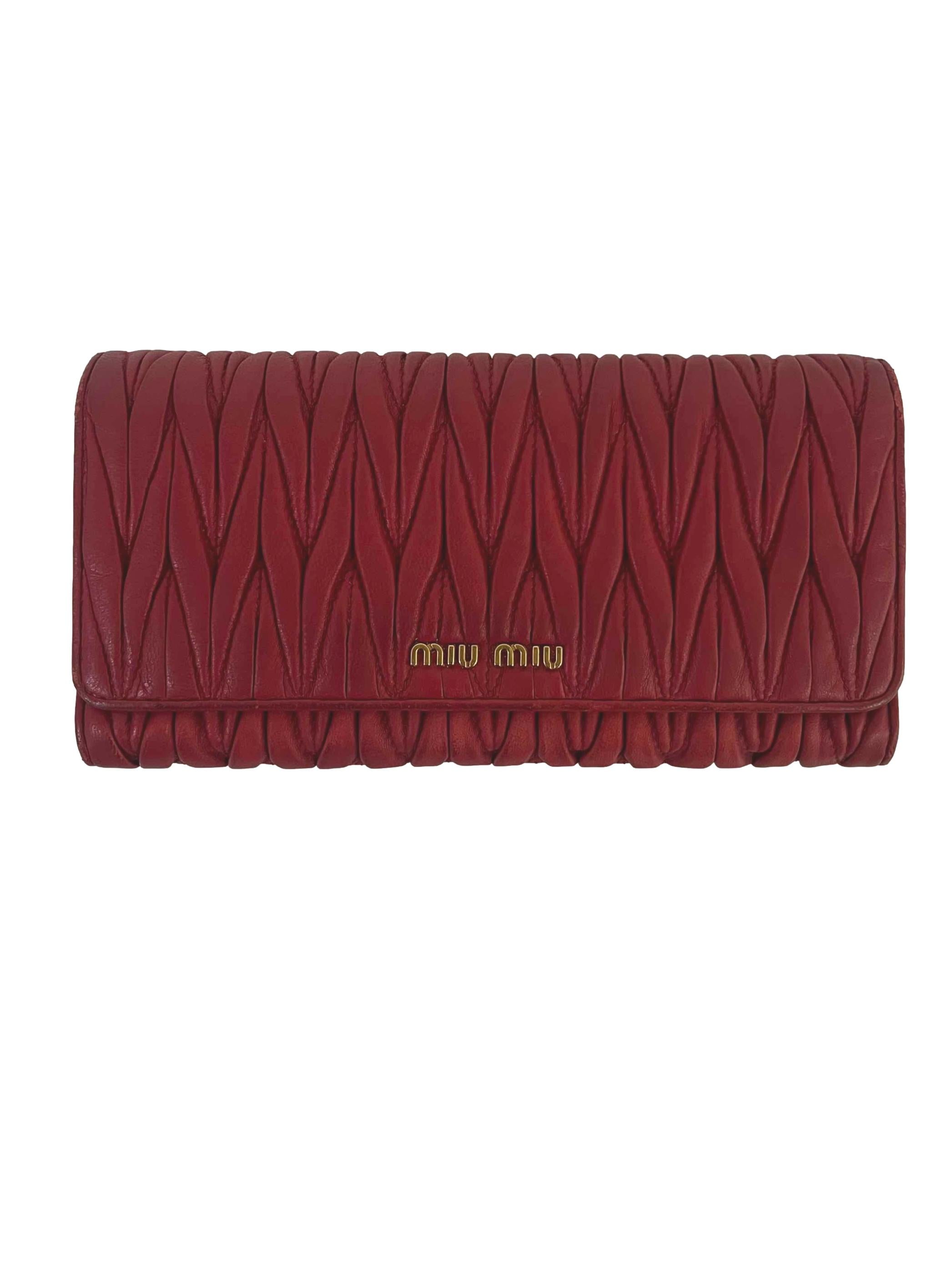 Red Matelasse Long Flap Wallet