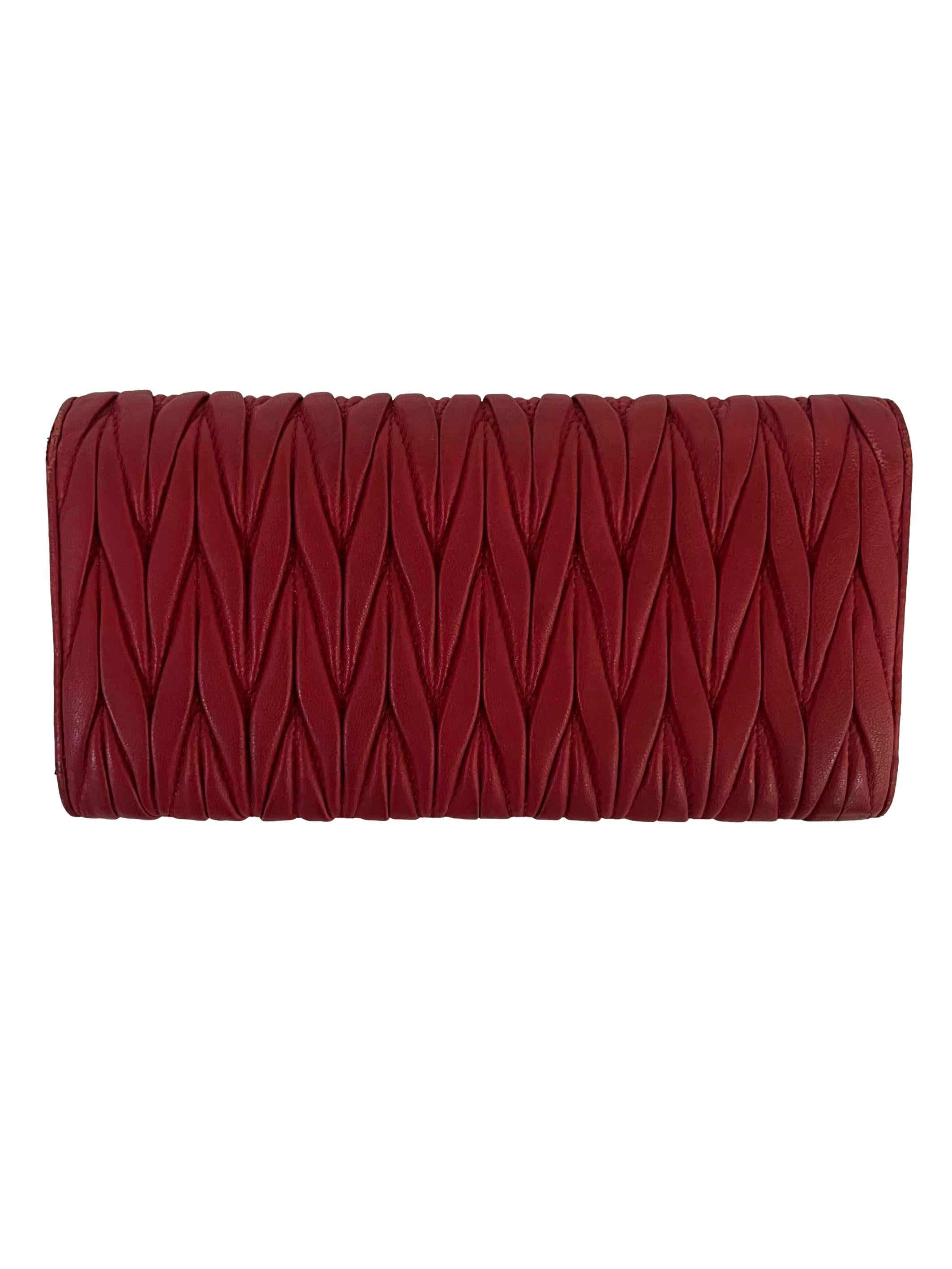 Red Matelasse Long Flap Wallet