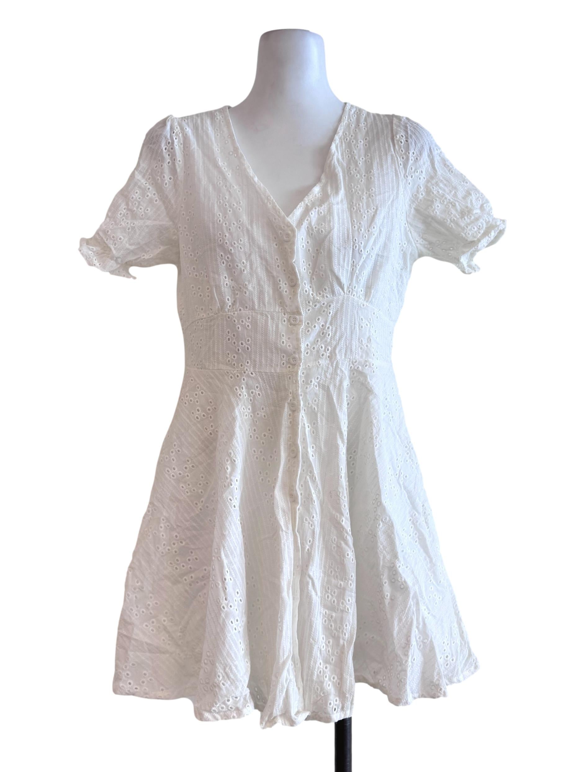 Daisy White Lace V Neck Short Sleeve Dress