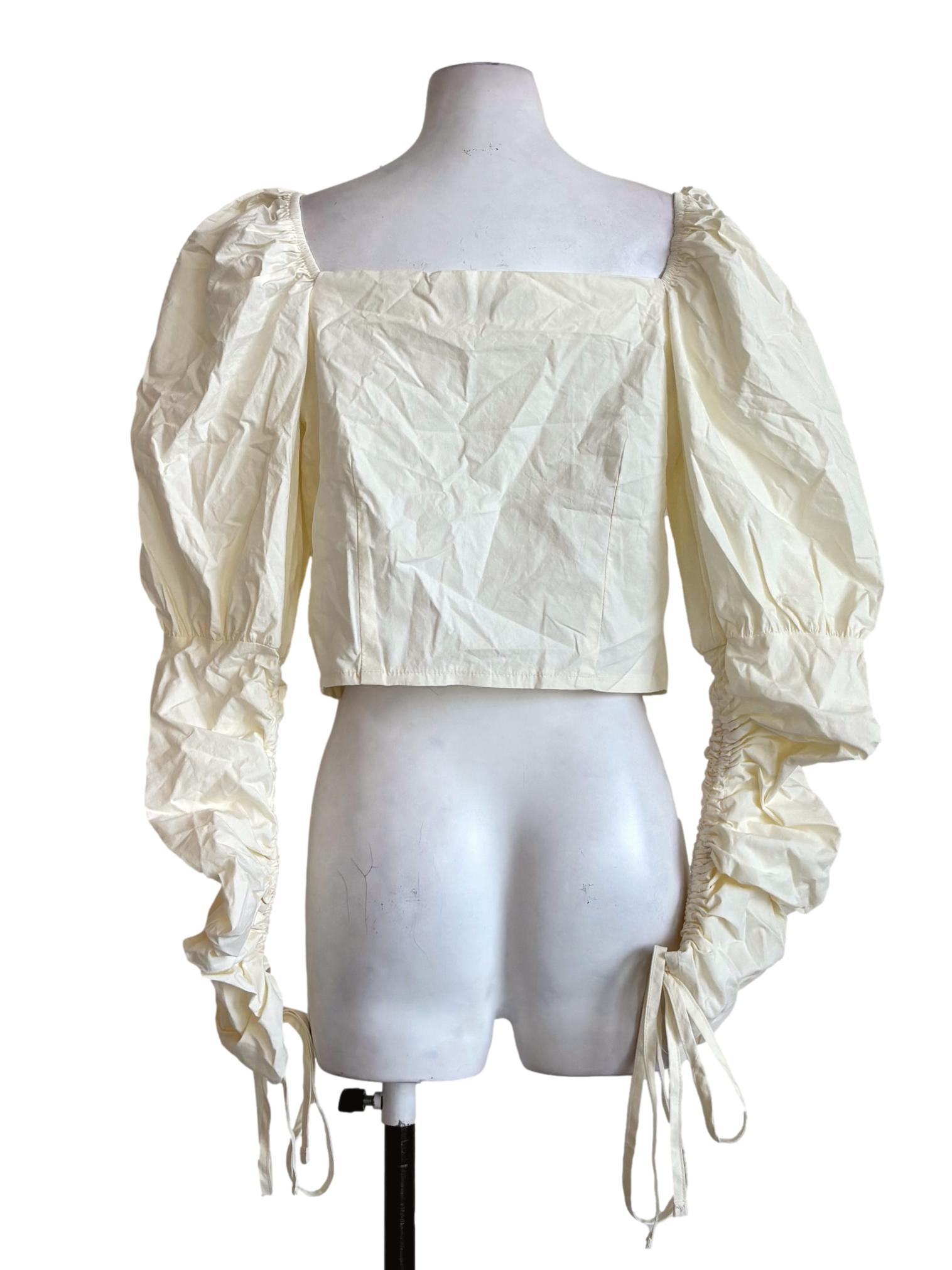 Cornsilk Yellow Cotton Long Sleeve Ribbon Top