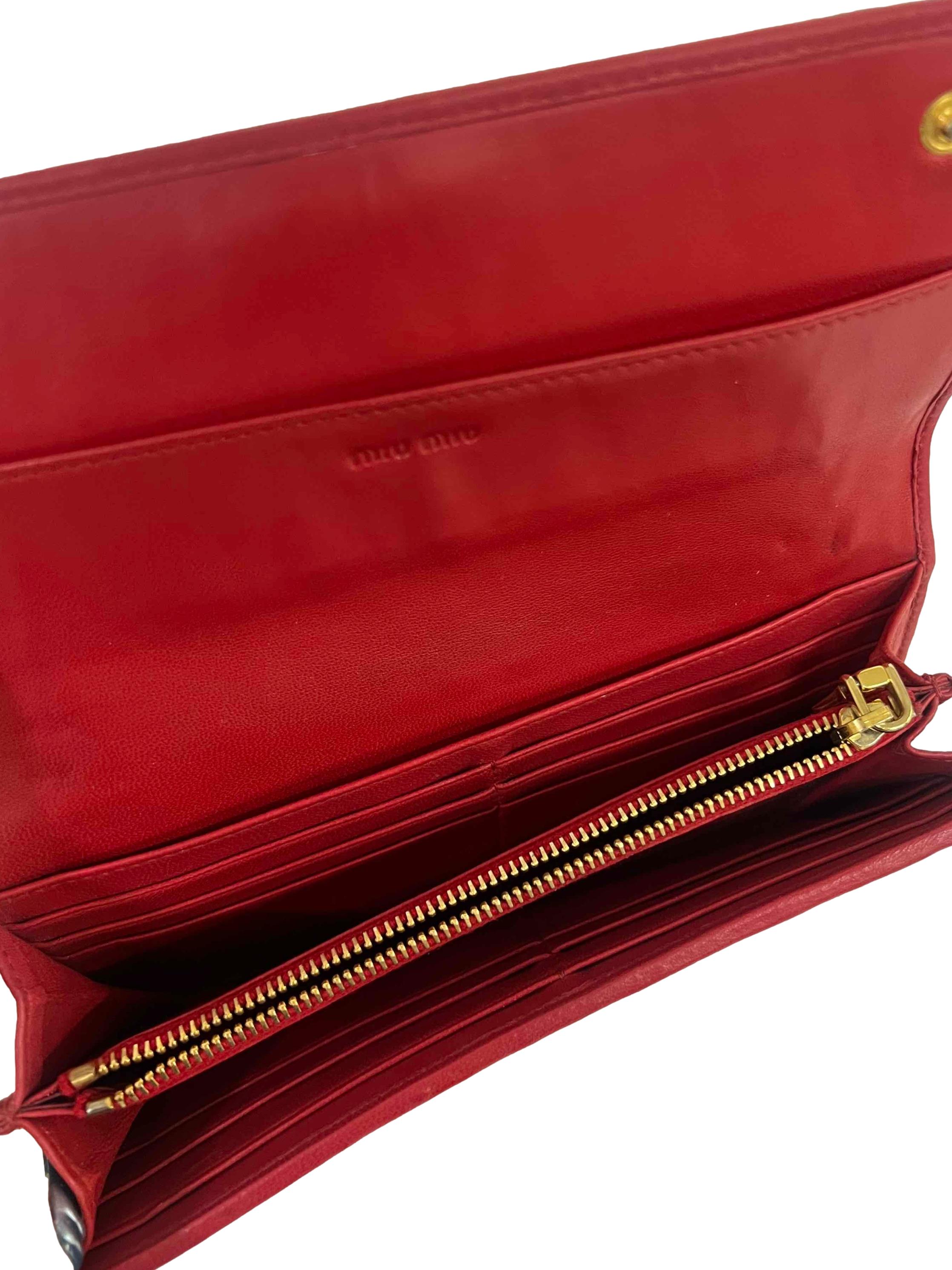 Red Matelasse Long Flap Wallet