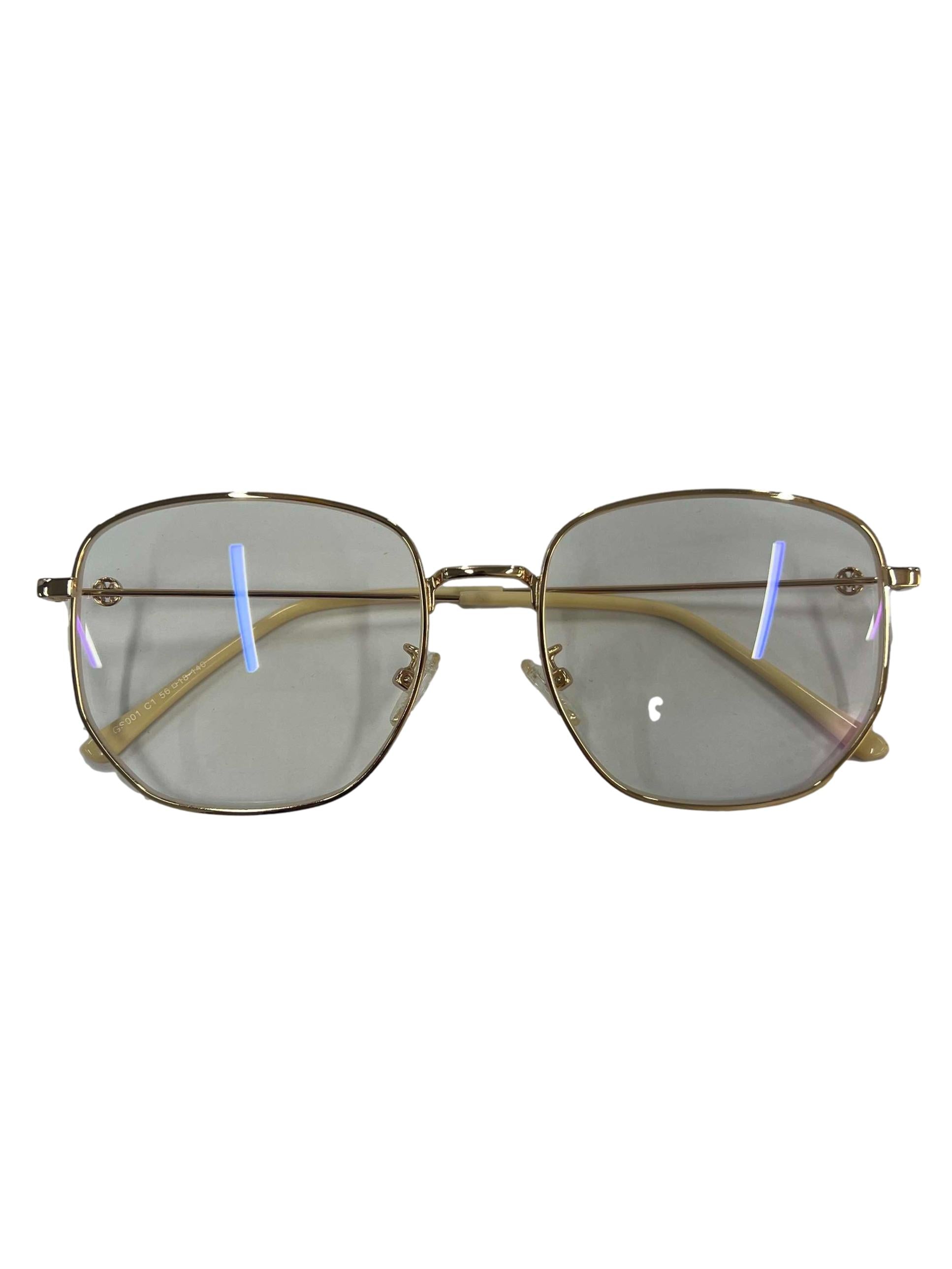 Cream Square Metal Frame Tinted Glasses