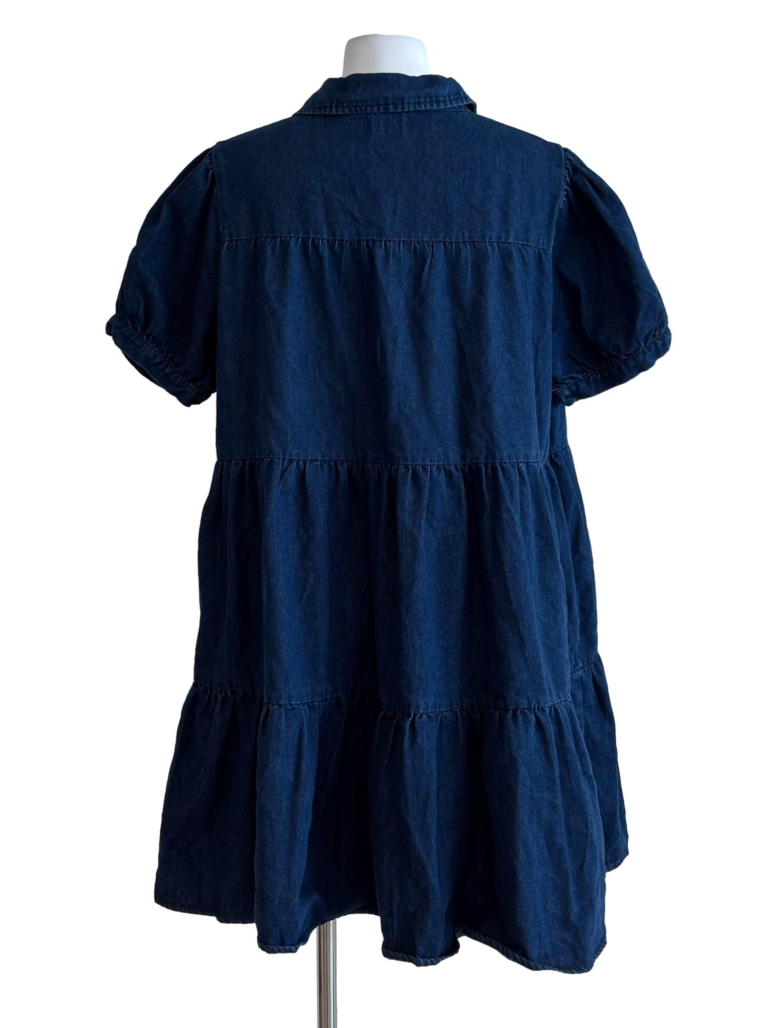 Dark Blue Denim Button Front Dress