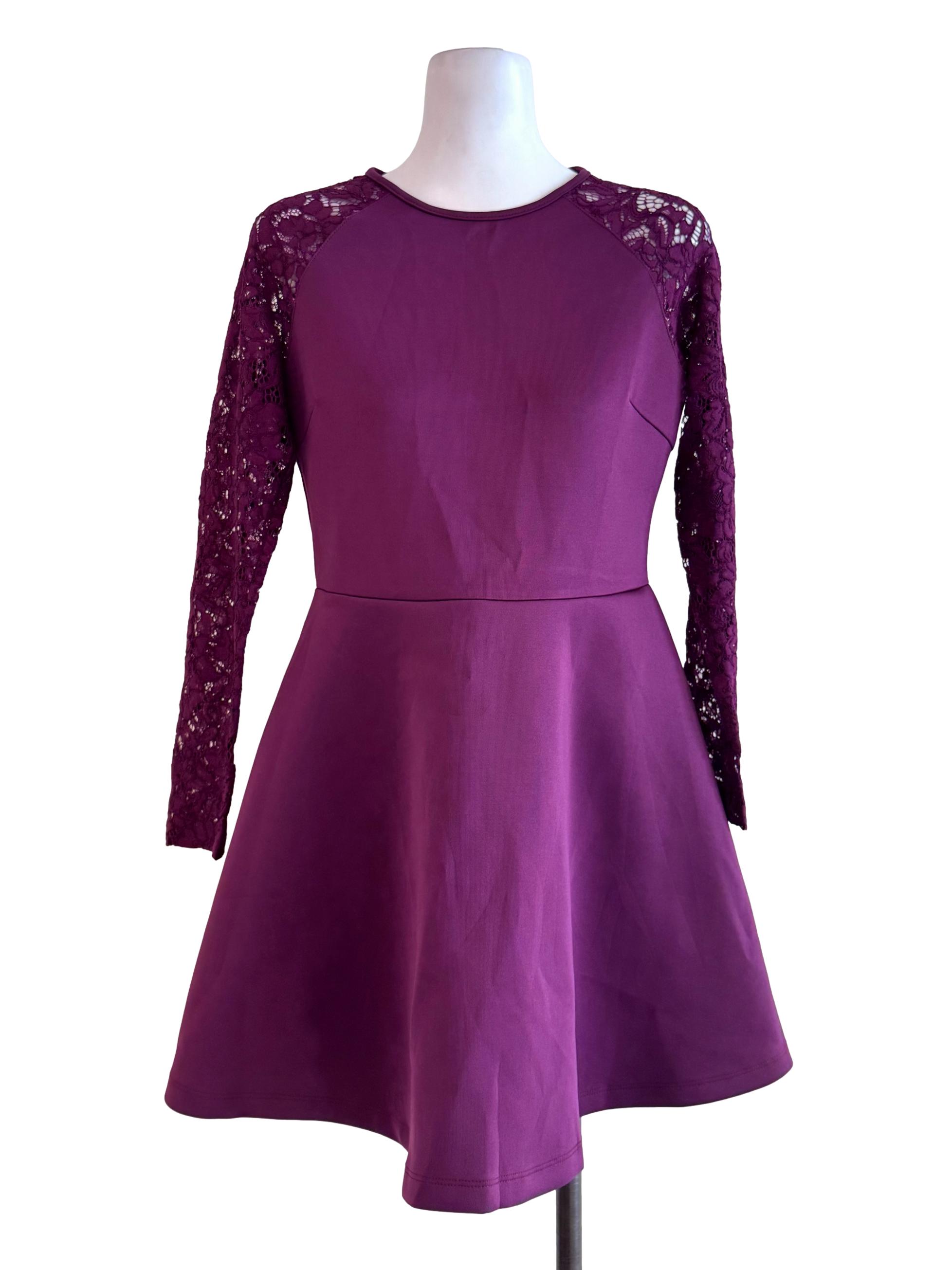 Plum Purple Long Sleeve Lace Dress
