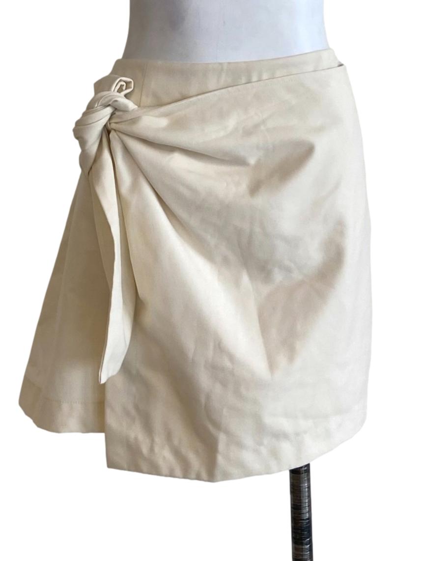 Cream Beige Wrap Mini Skirt