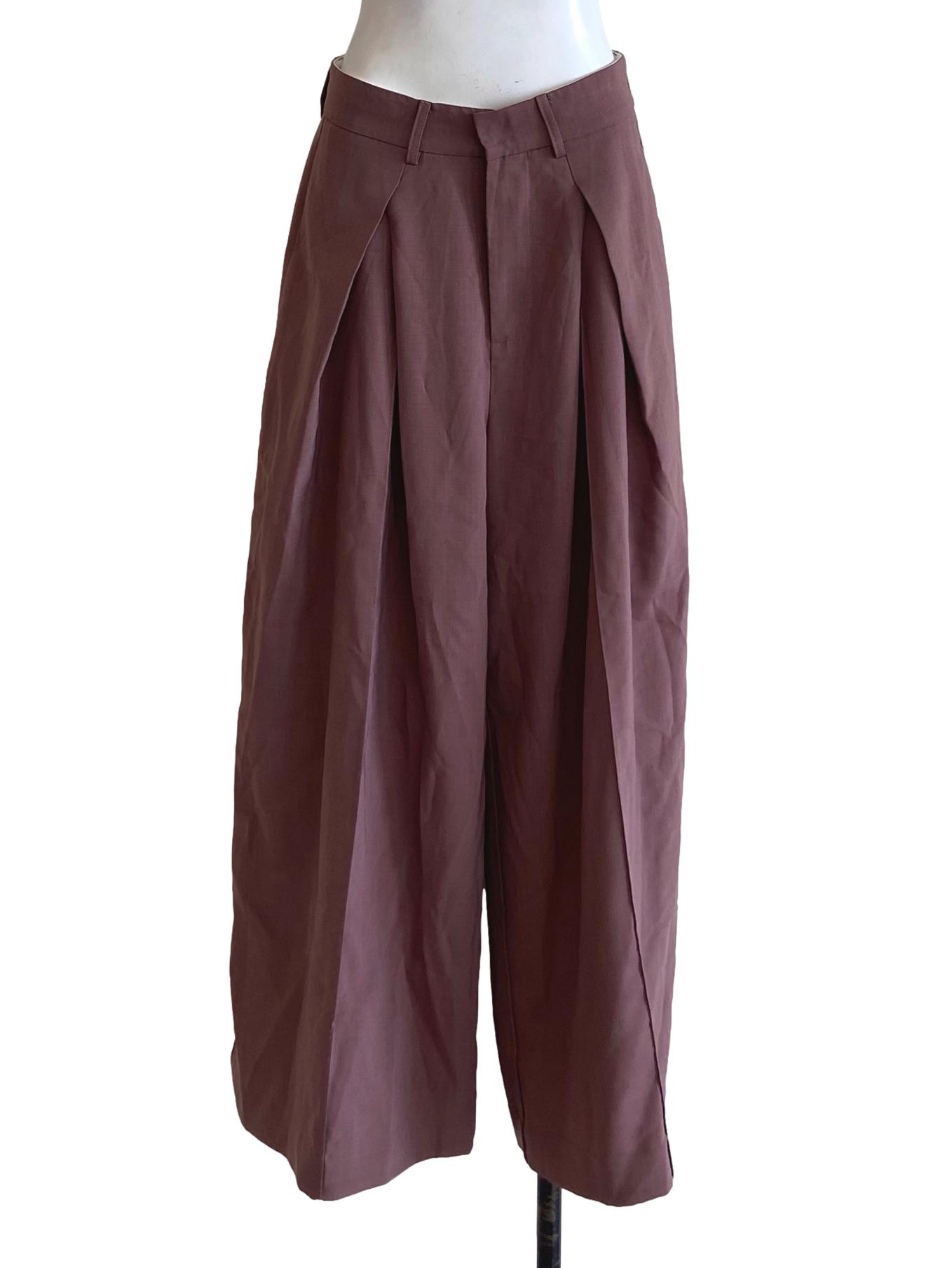 Blush Red Twill Pleated Gaucho Pants