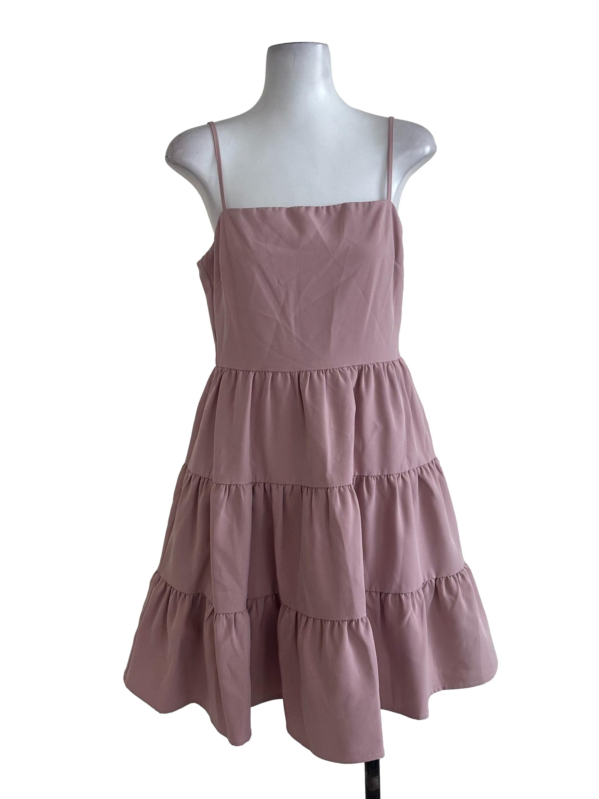 Dusty Pink Plain Tiered Dress
