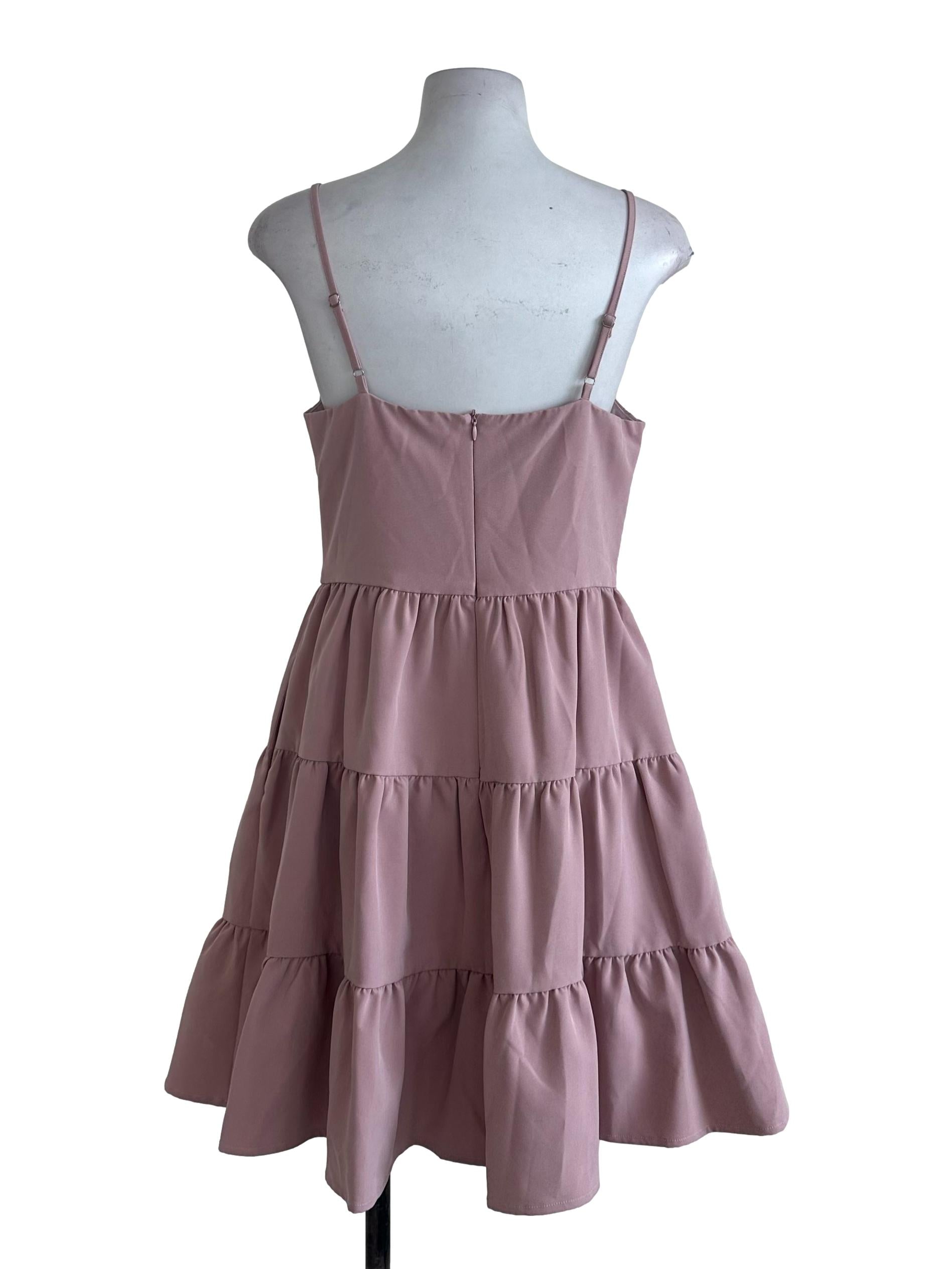Dusty Pink Plain Tiered Dress