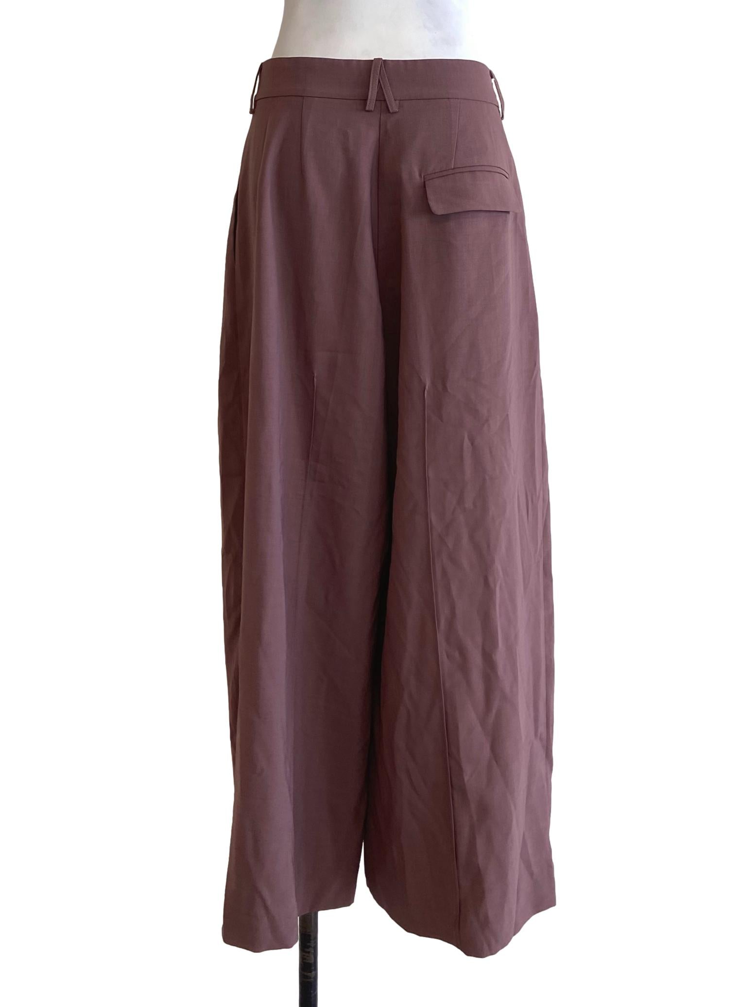 Blush Red Twill Pleated Gaucho Pants