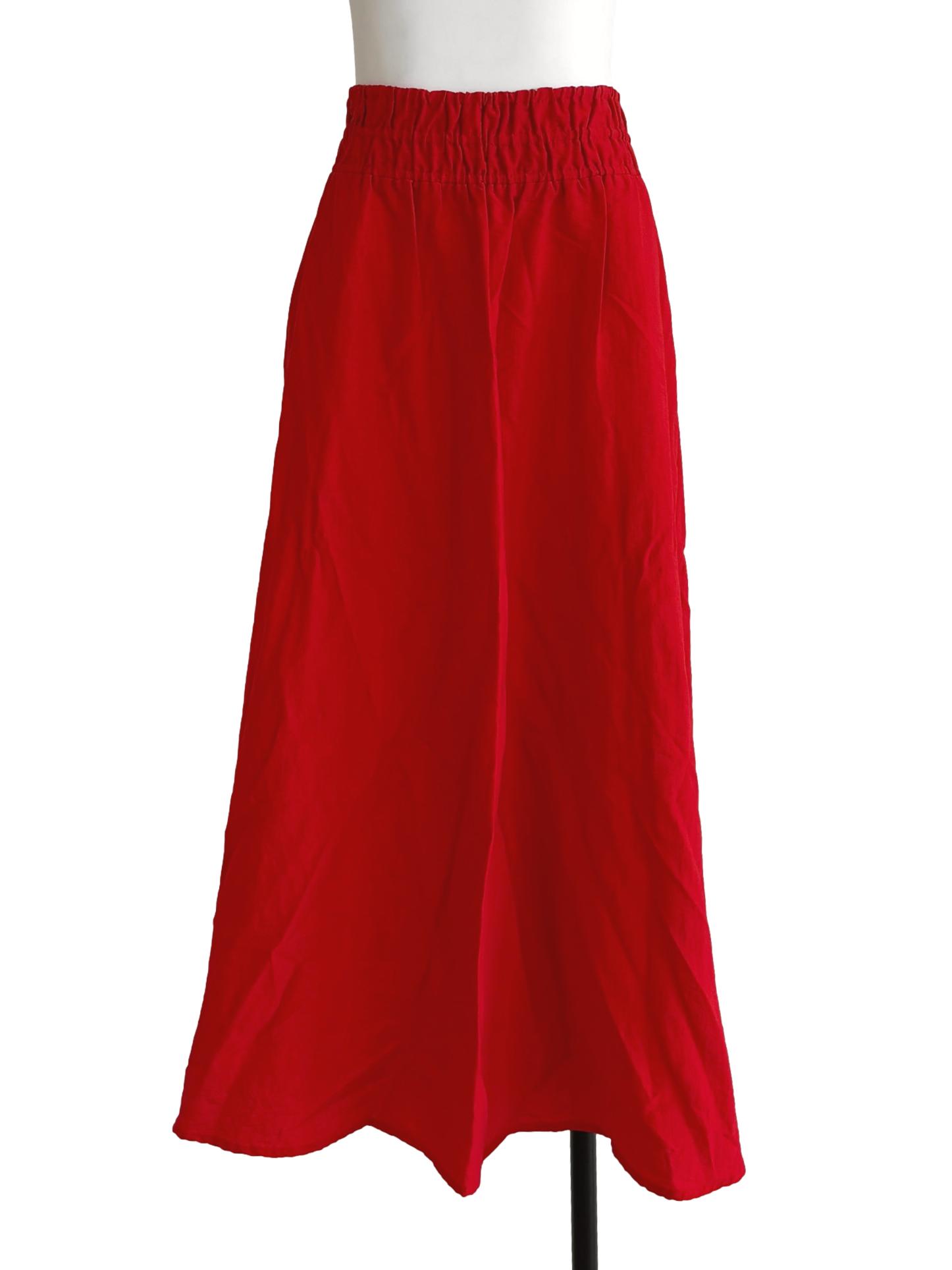 Red Elastic Waist Midi Skirt LB