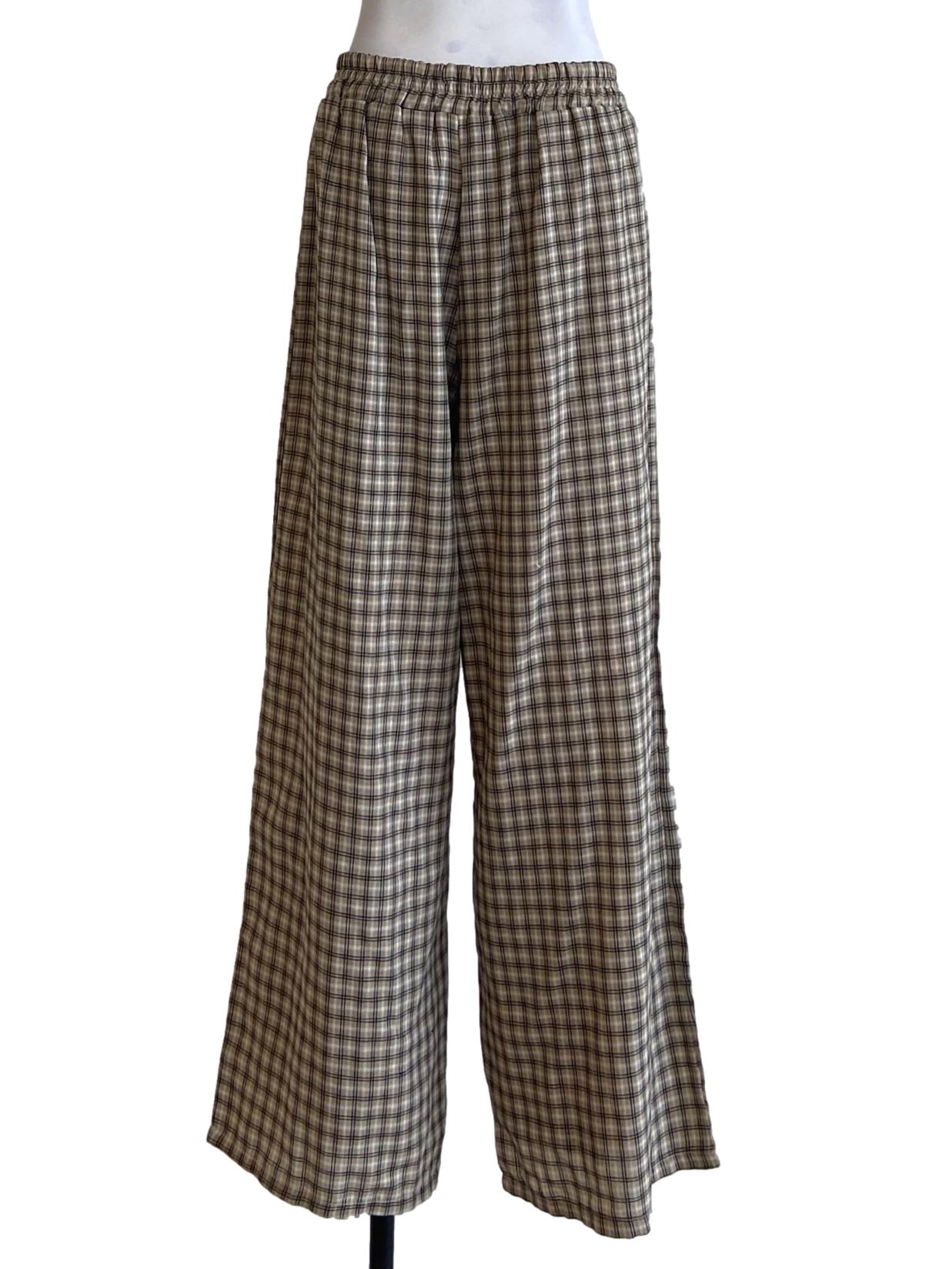 Brown Black Tartan Relaxed Pants