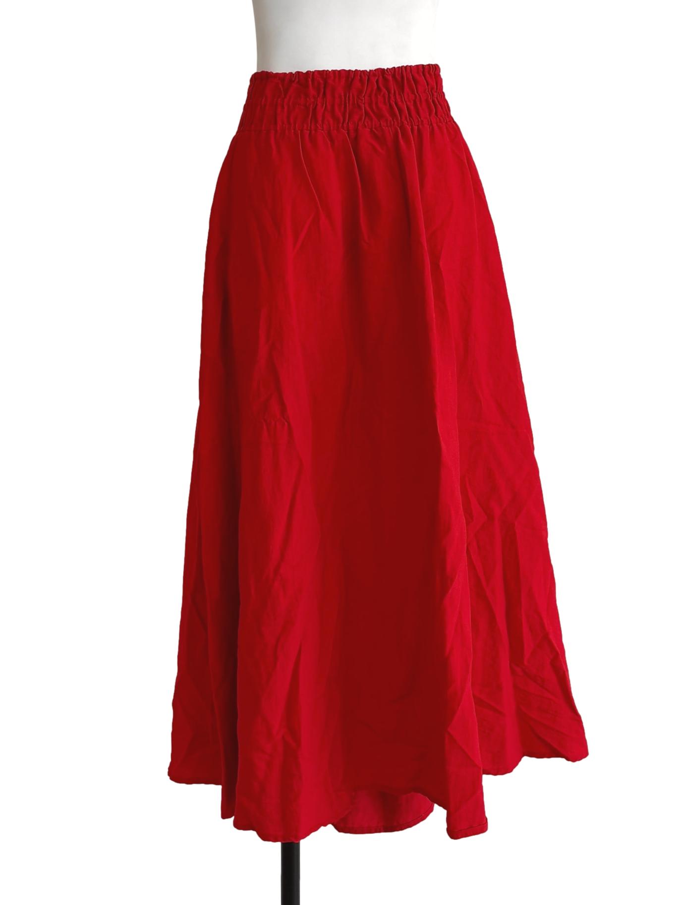 Red Elastic Waist Midi Skirt LB