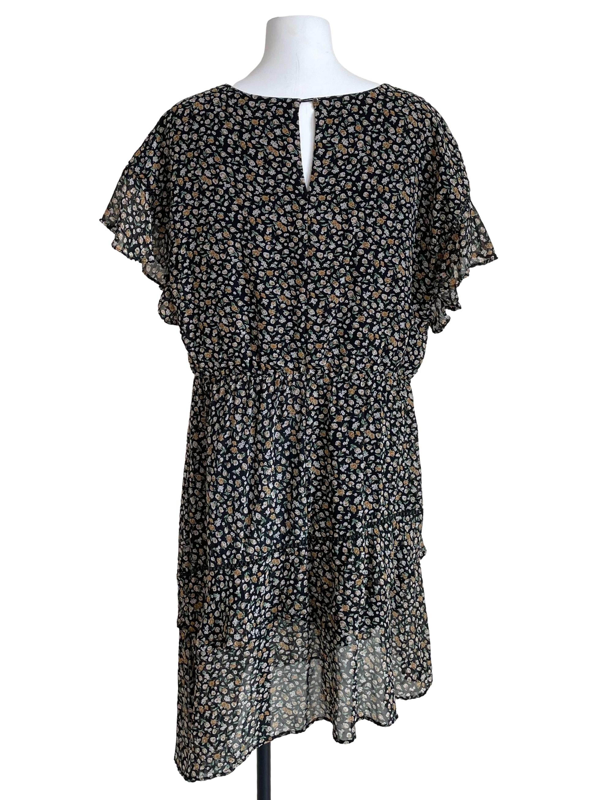 Crow Black Floral Bateau Dress