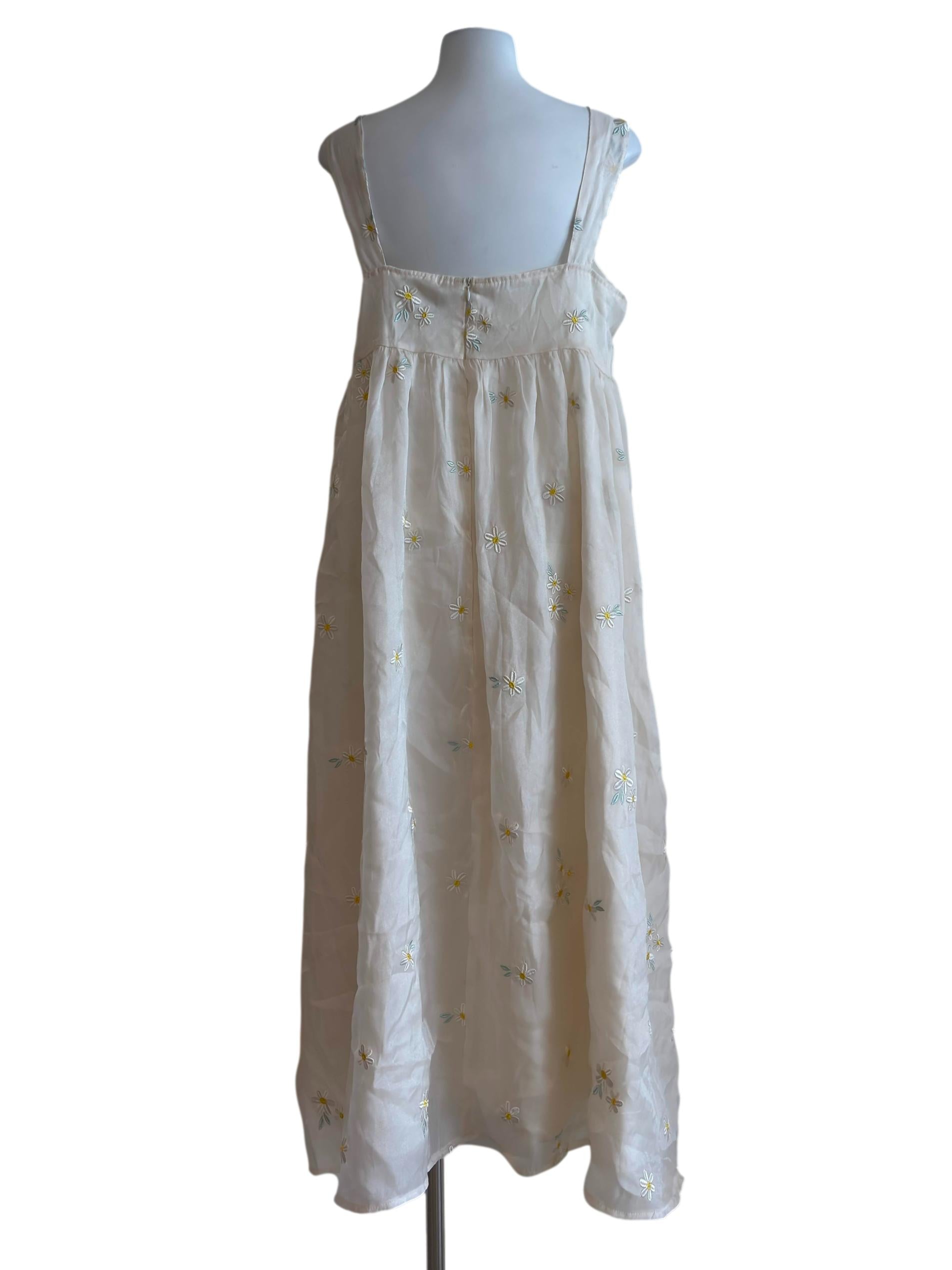 Cream White Flower Embroidered Maxi Dress