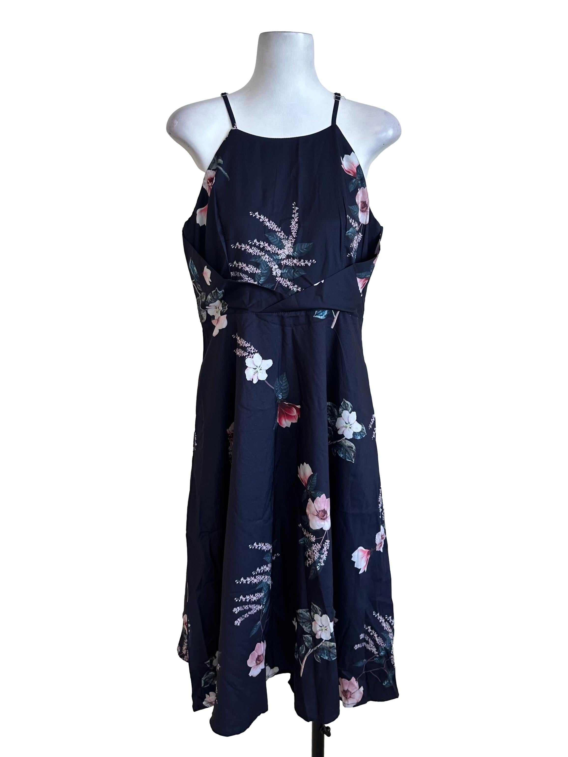 Midnight Blue Floral Pattern Dress