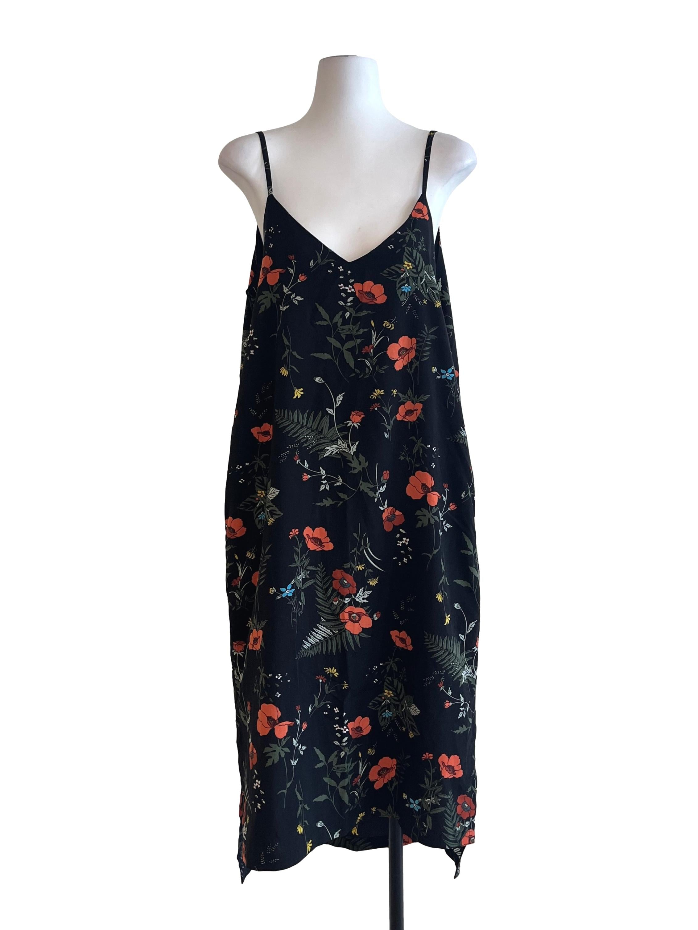 Onyx Black Floral Printed Slip Dress