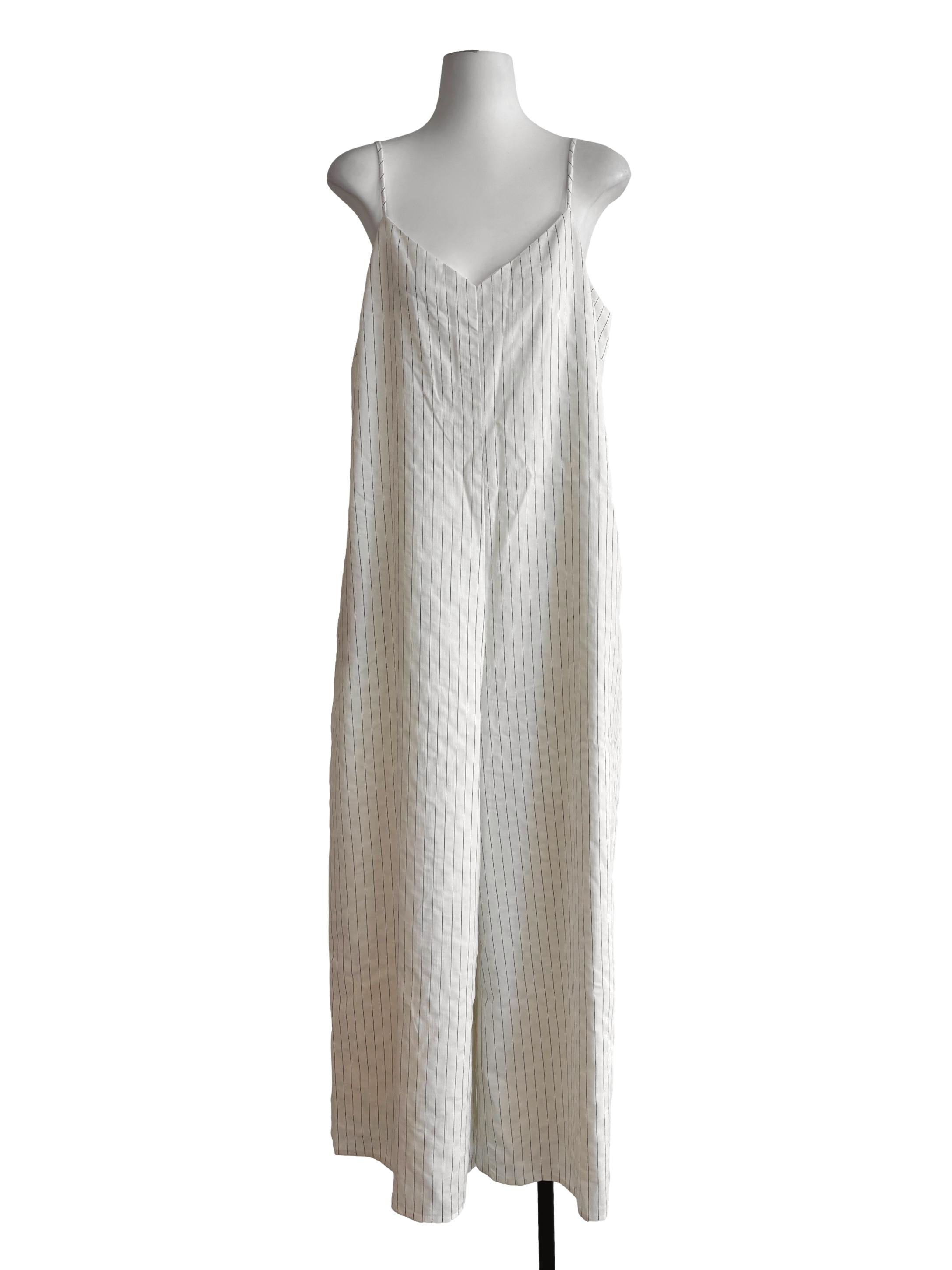 Powder White Striped Wide Jumpsuit LB