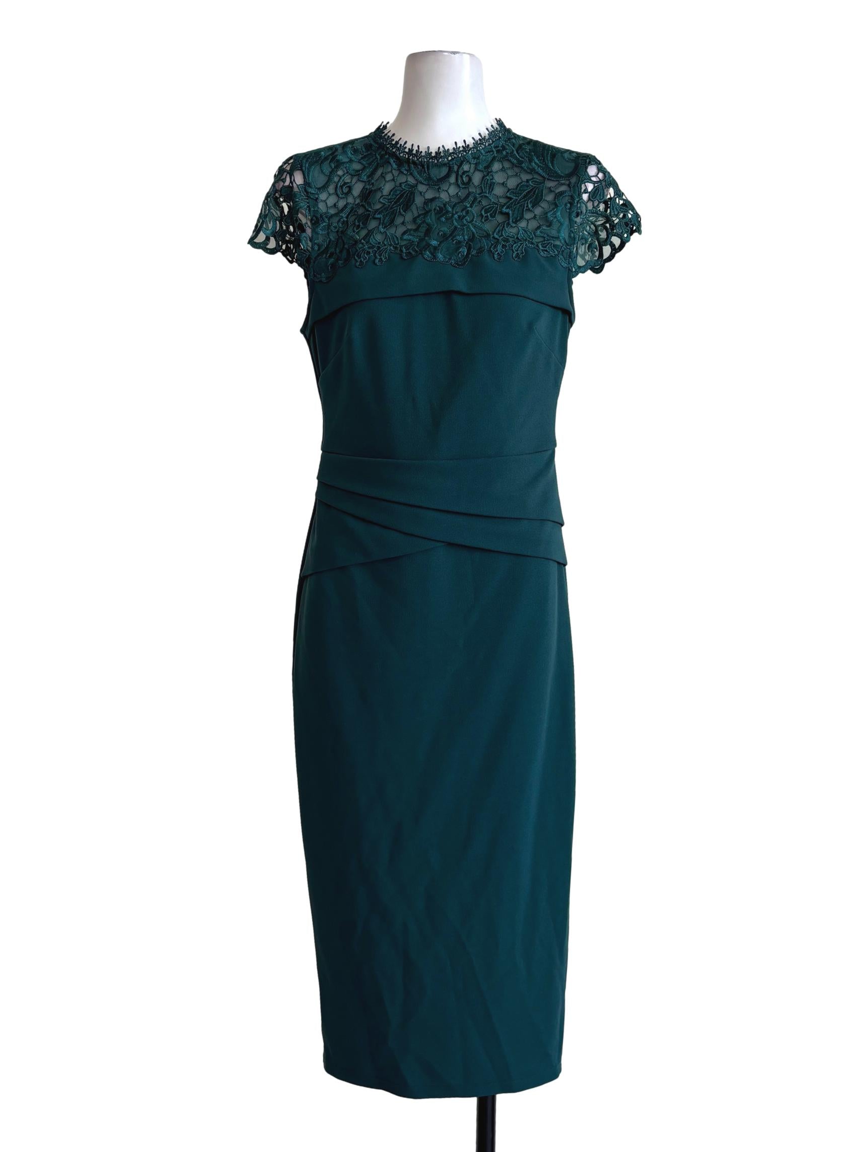Amazon Green Lace Neckline Pencil Dress