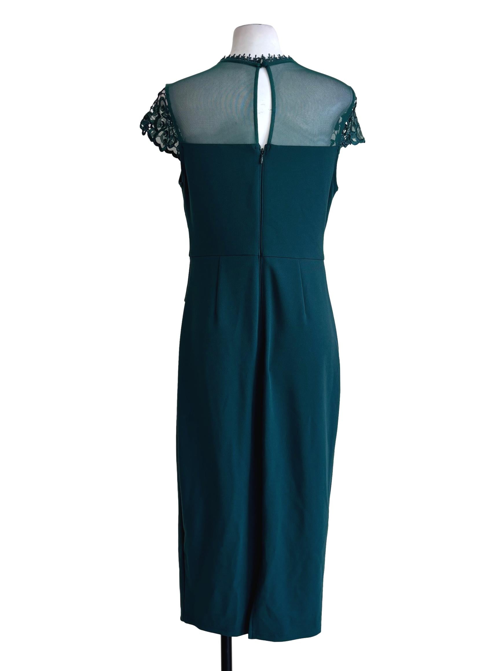 Amazon Green Lace Neckline Pencil Dress