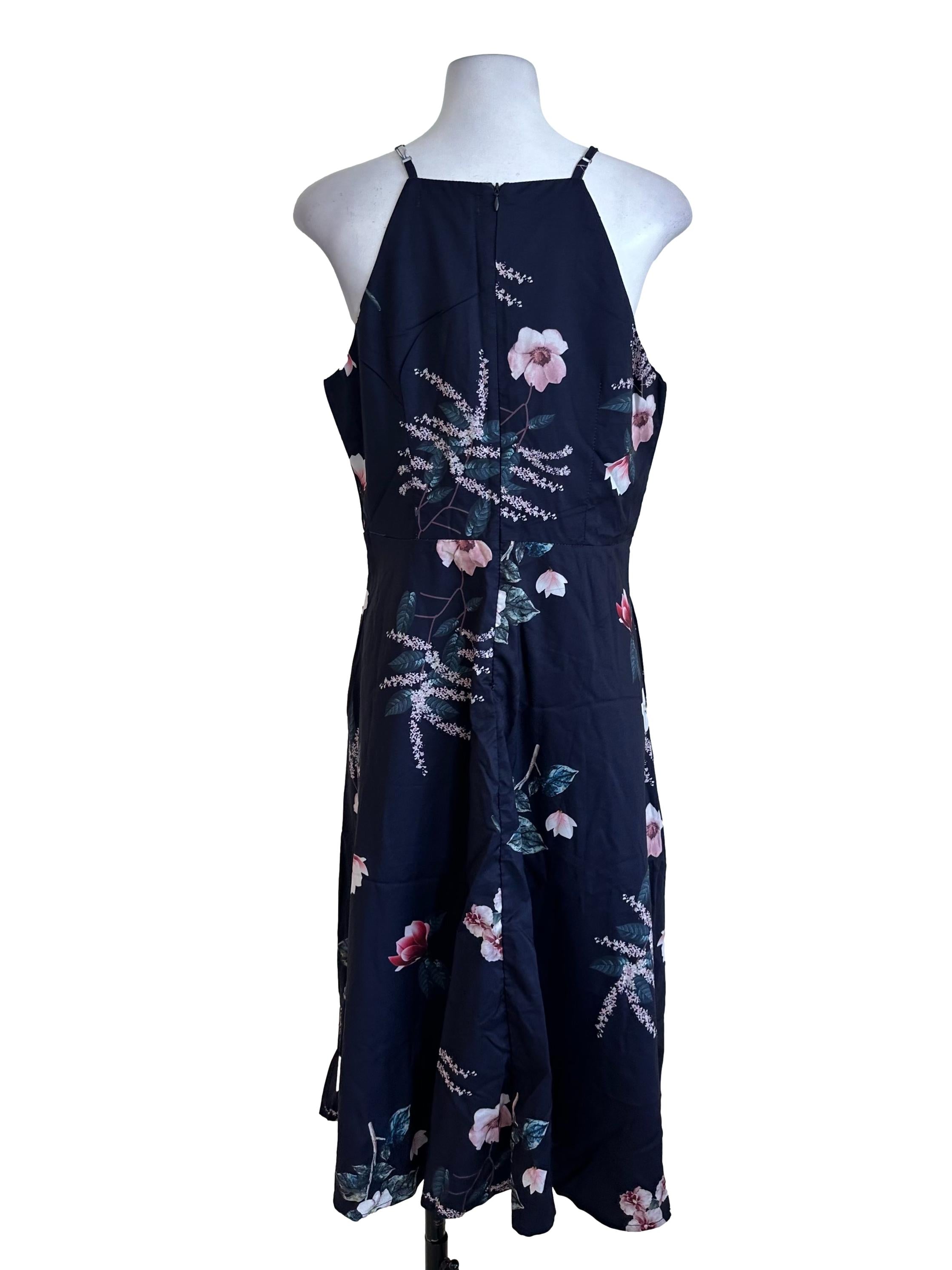 Midnight Blue Floral Pattern Dress