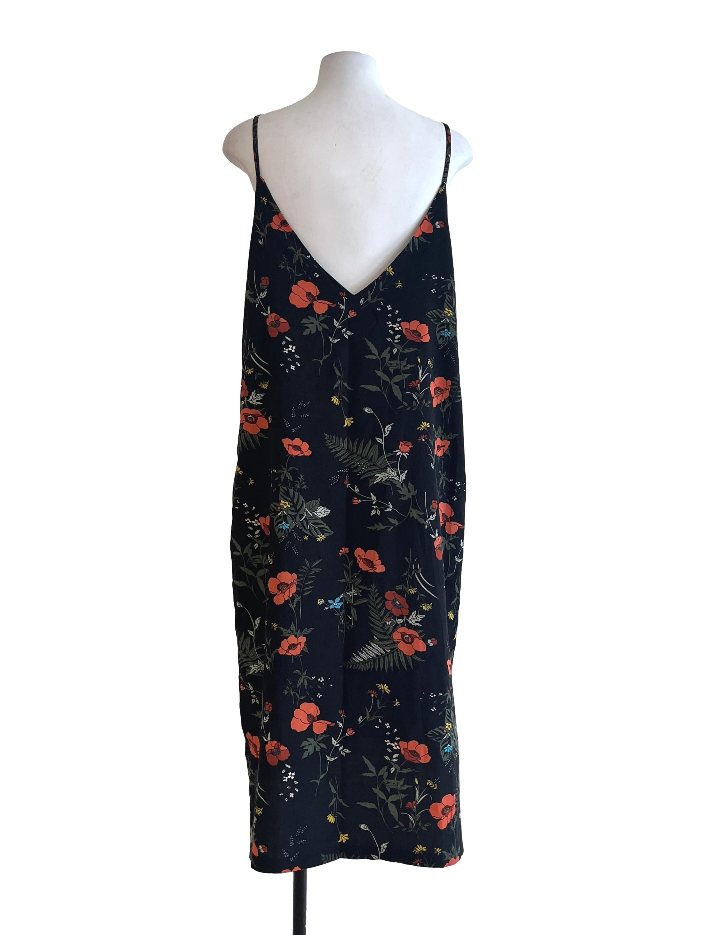 Onyx Black Floral Printed Slip Dress