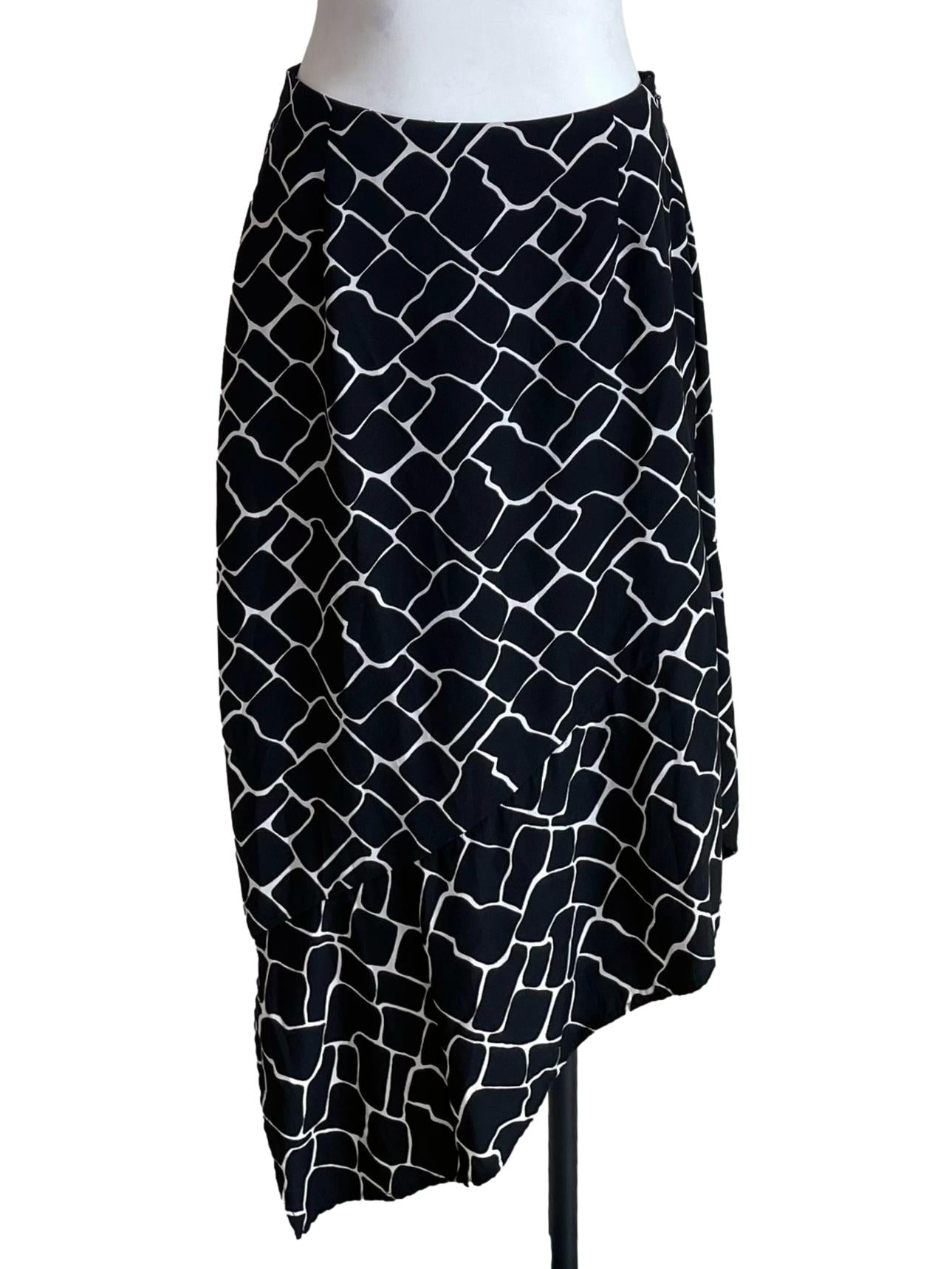 Soot Black Printed Asymmetric Skirt