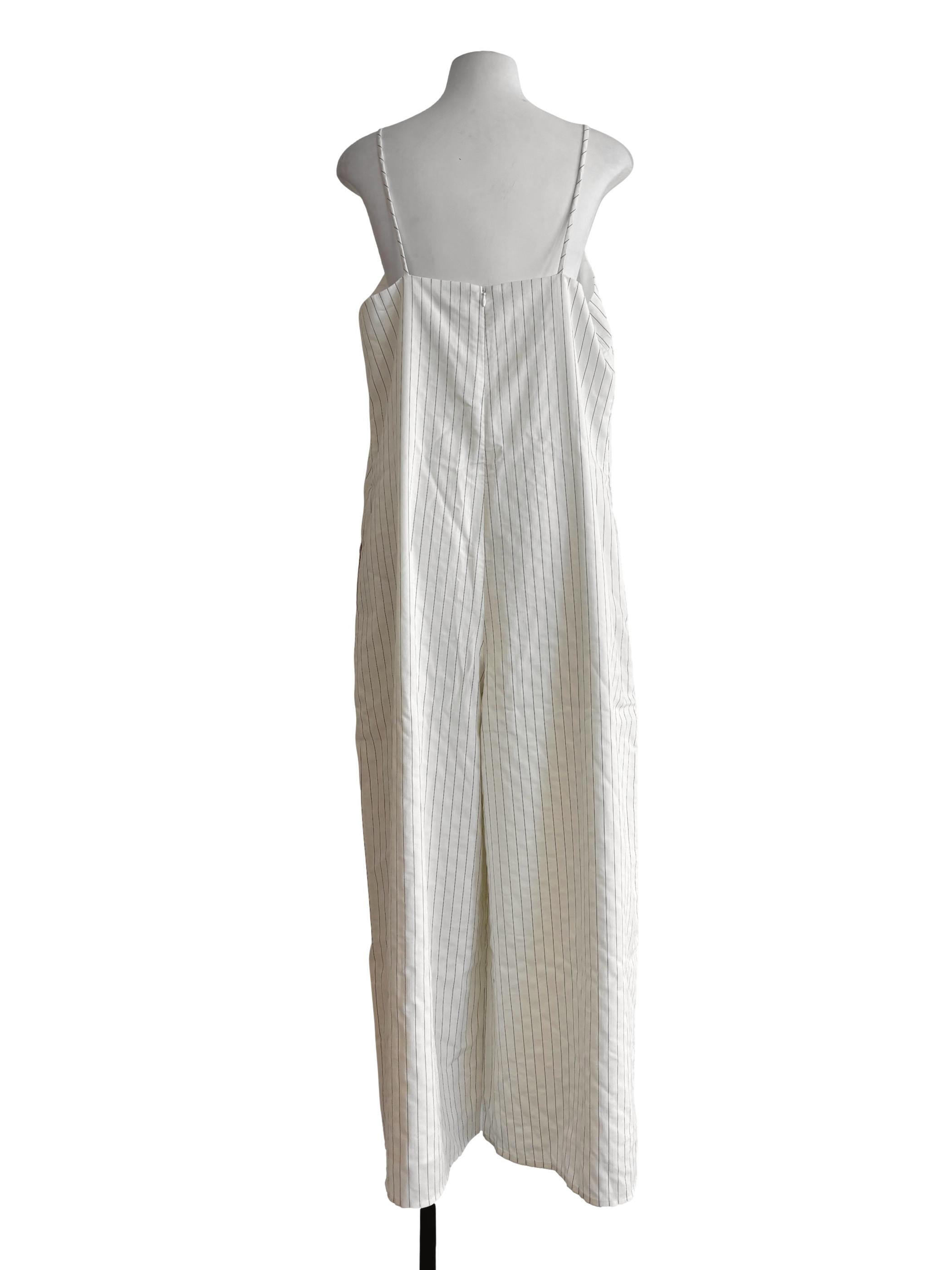 Powder White Striped Wide Jumpsuit LB