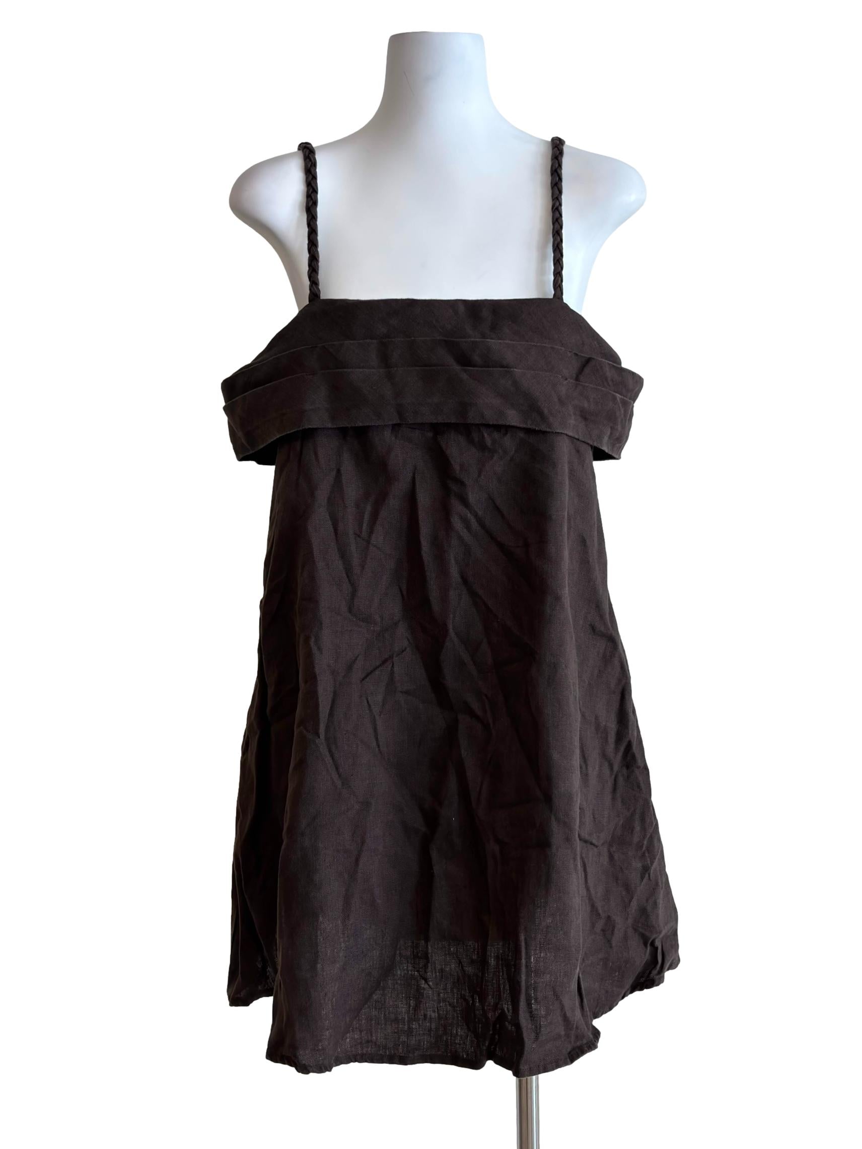 Dark Oak Brown Braided Straps Mini Dress