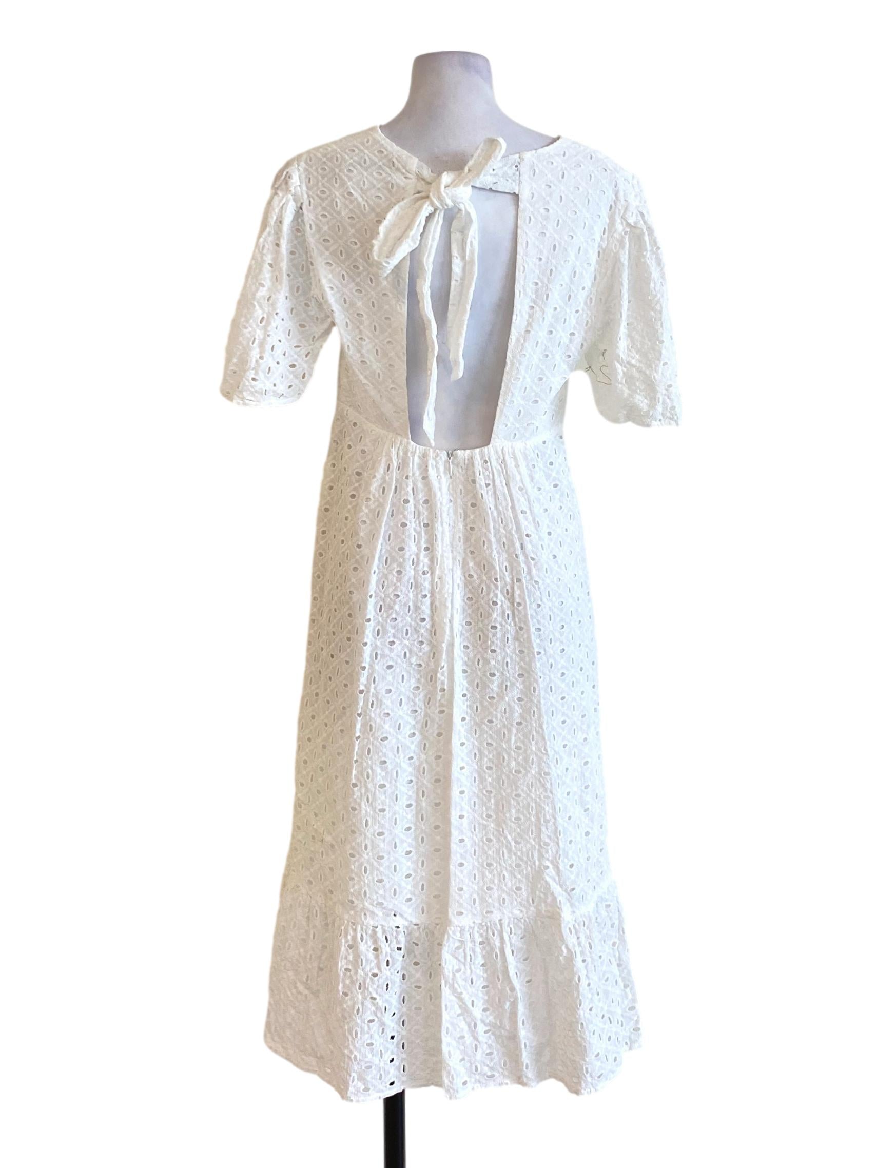 Pearl White V-Neck Floral Lace Drop Waist  Dress LB